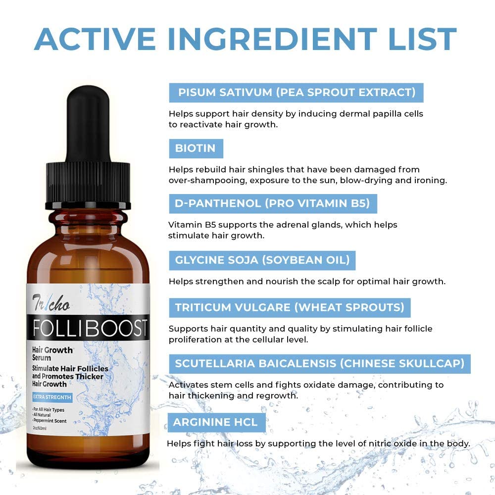Tricho Labs Folliboost Hair Growth Serum – Natural-Based Formula with Biotin & Peppermint Oil – Thicker, Fuller Hair – 2oz, 6-Pack