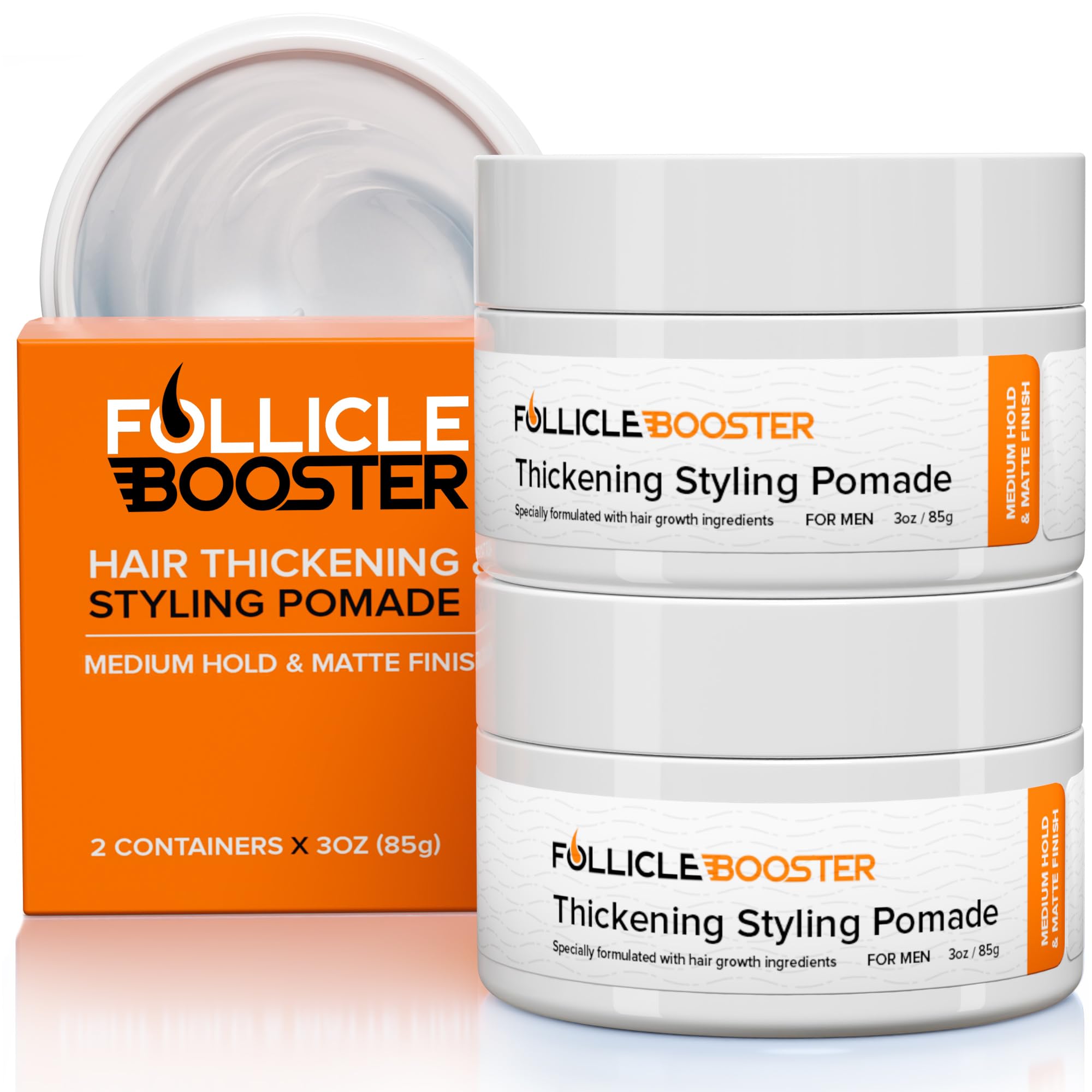 FOLLICLE BOOSTER Thickening Pomade – 2-Pack, Medium Hold, Water-Based, Matte Finish