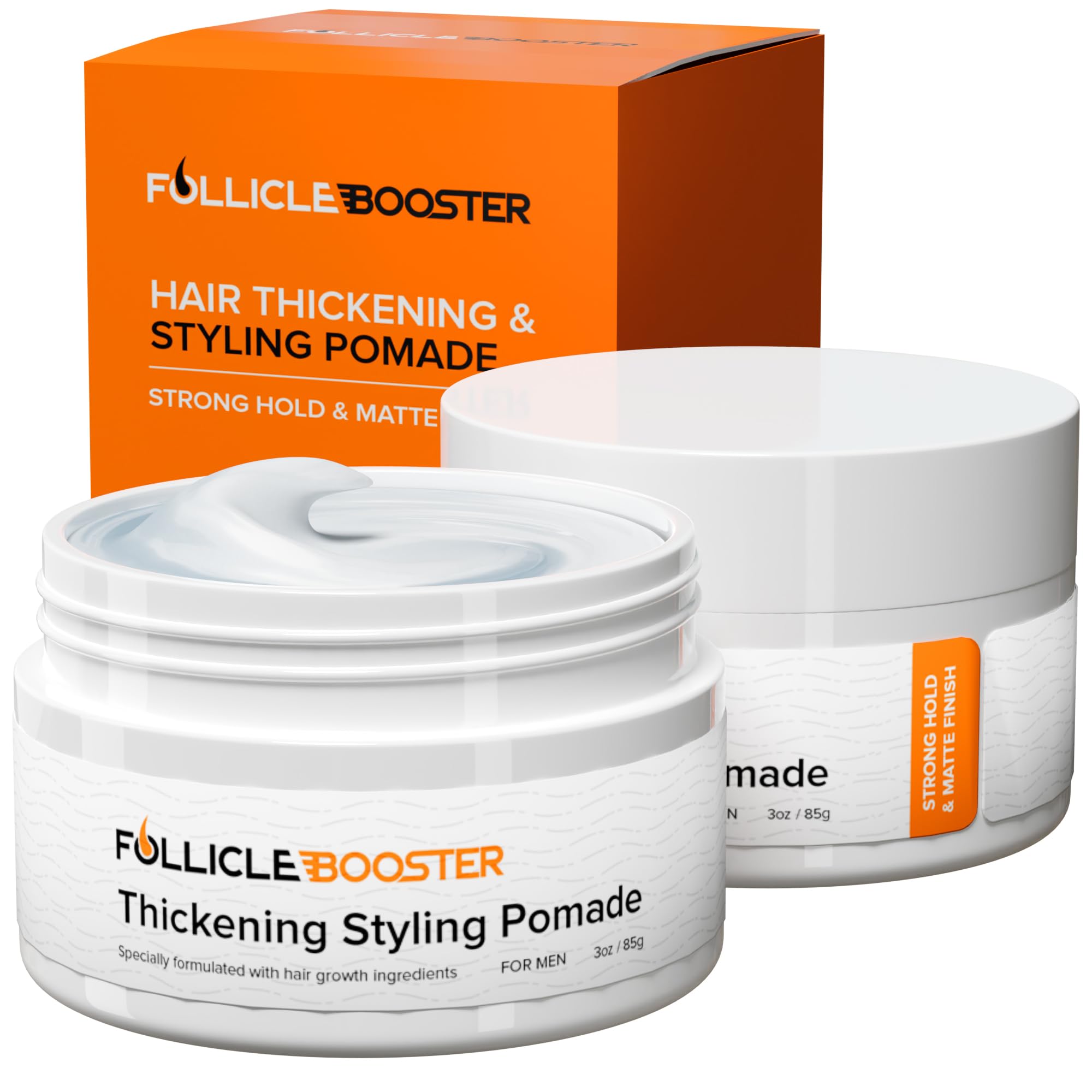 FOLLICLE BOOSTER Thickening Water-Based Pomade – 2-Pack, Strong Hold, Matte Finish, Infused with Biotin & Caffeine