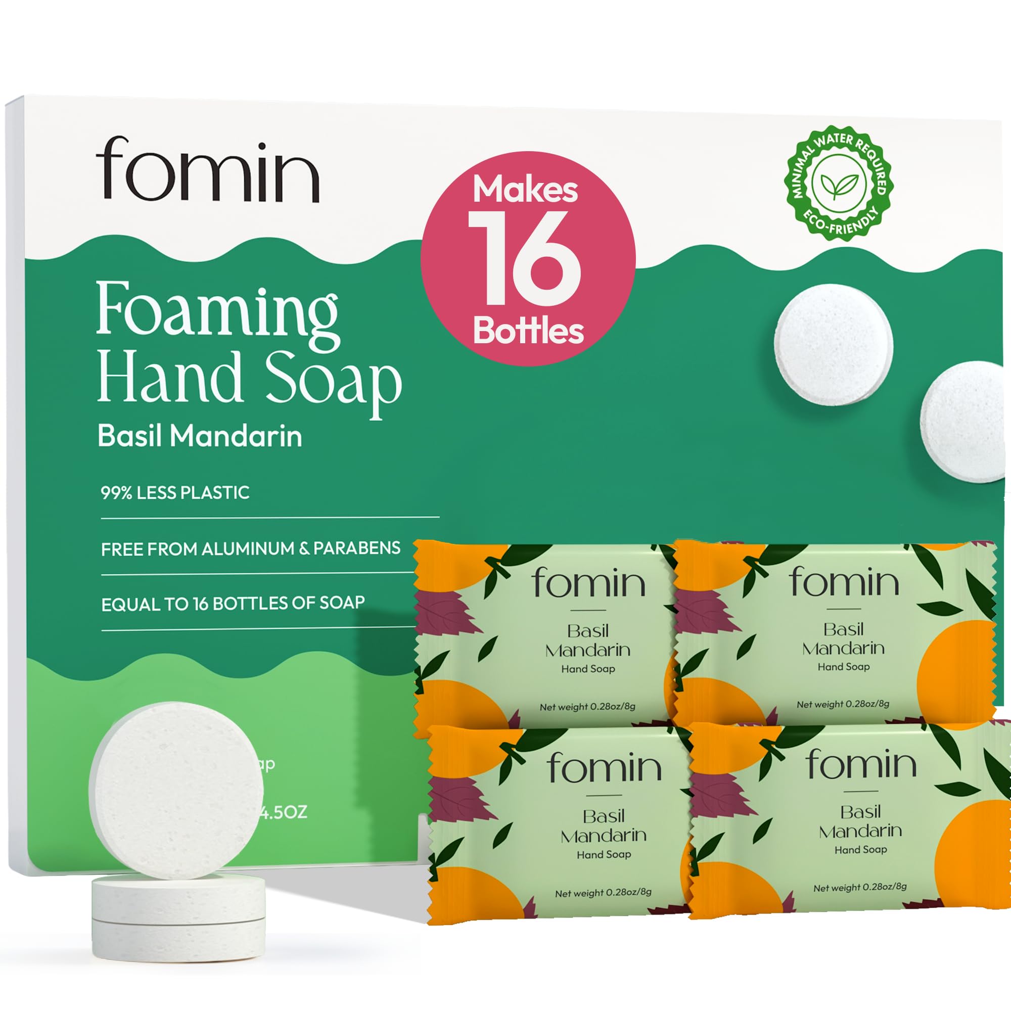 FOMIN Basil Mandarin Foaming Hand Soap Refills (16 Tablets) - 128 oz Total