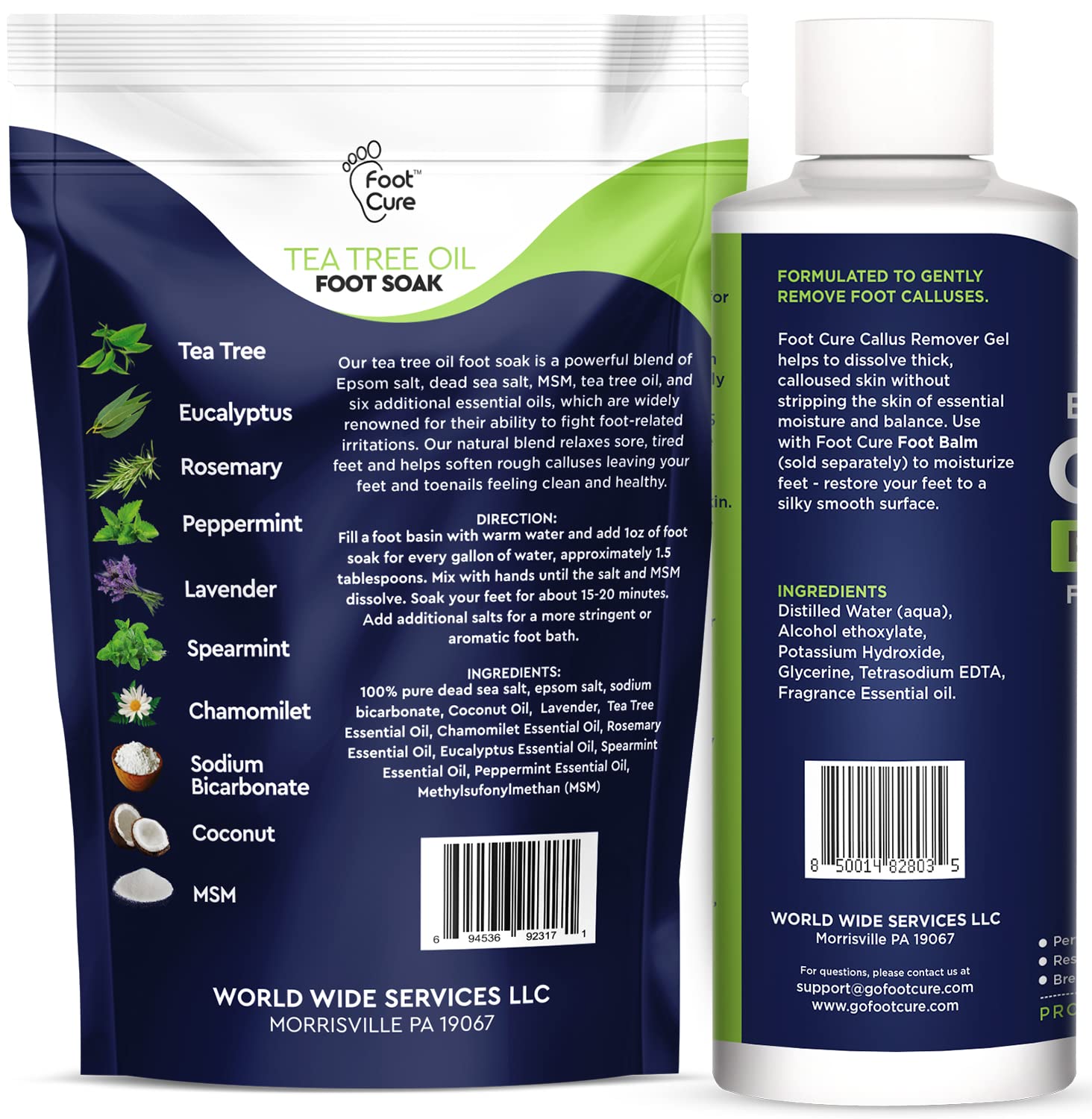 Foot Cure Tea Tree Foot Soak & Callus Remover Gel Kit — Extra Strength Pedicure for Tired Feet