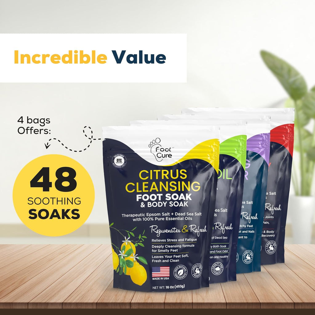 FOOT CURE Premium Epsom Salt Foot Soak with Tea Tree Oil — Pack of 4