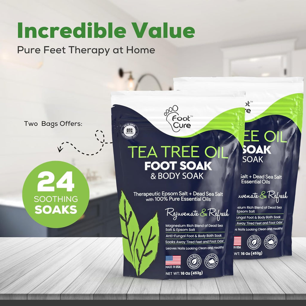 FOOT CURE Tea Tree Oil Foot Soak with Epsom Salt – Spa Foot Bath for Calluses, Odor & Tired Feet (Pack of 2)