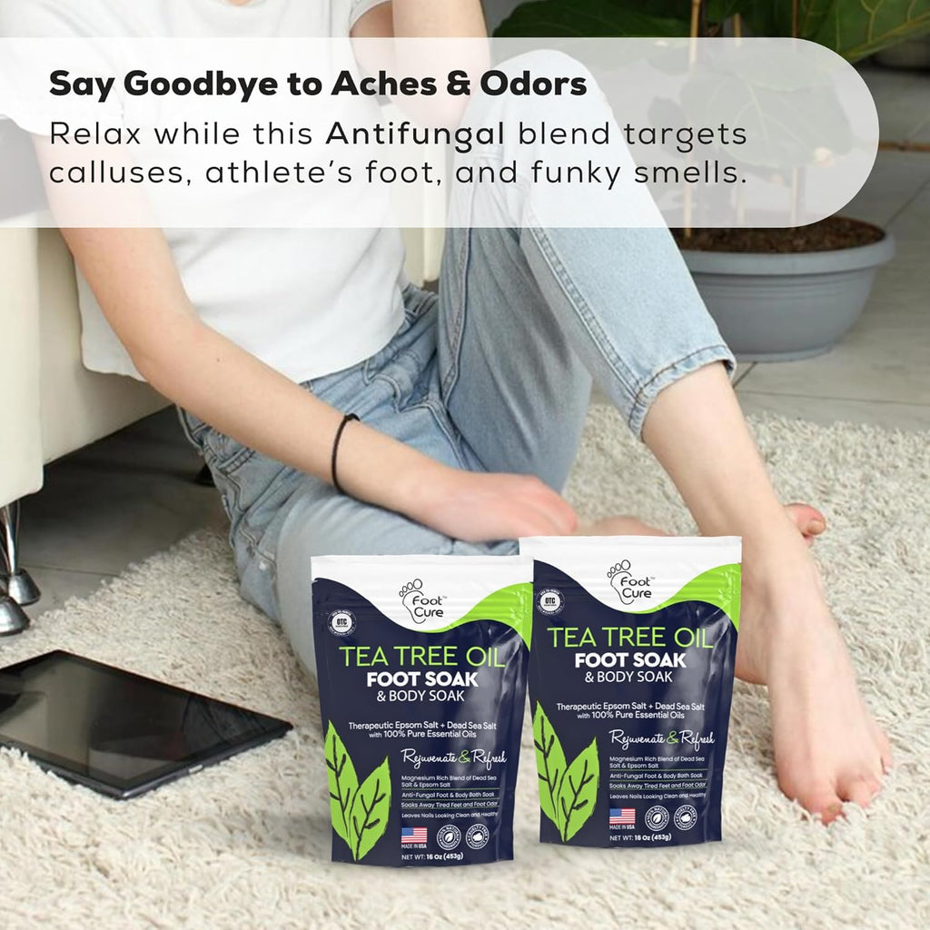 FOOT CURE Tea Tree Oil Foot Soak with Epsom Salt – Spa Foot Bath for Calluses, Odor & Tired Feet (Pack of 2)