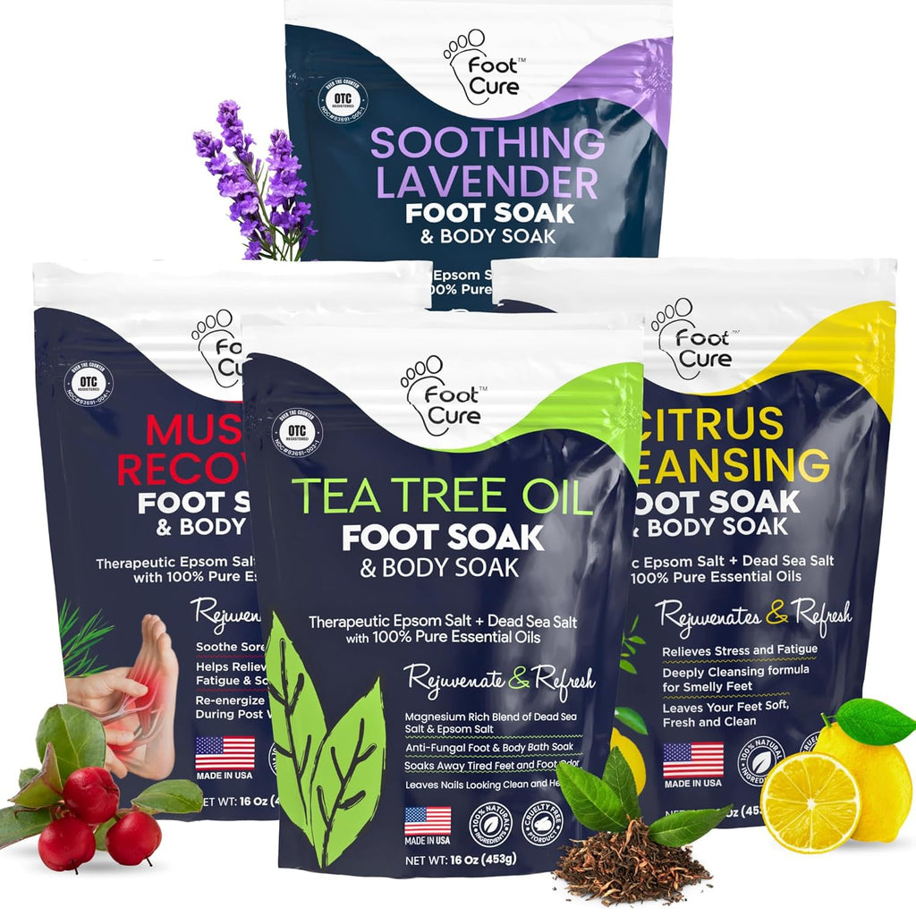 FOOT CURE Premium Epsom Salt Foot Soak with Tea Tree Oil — Pack of 4