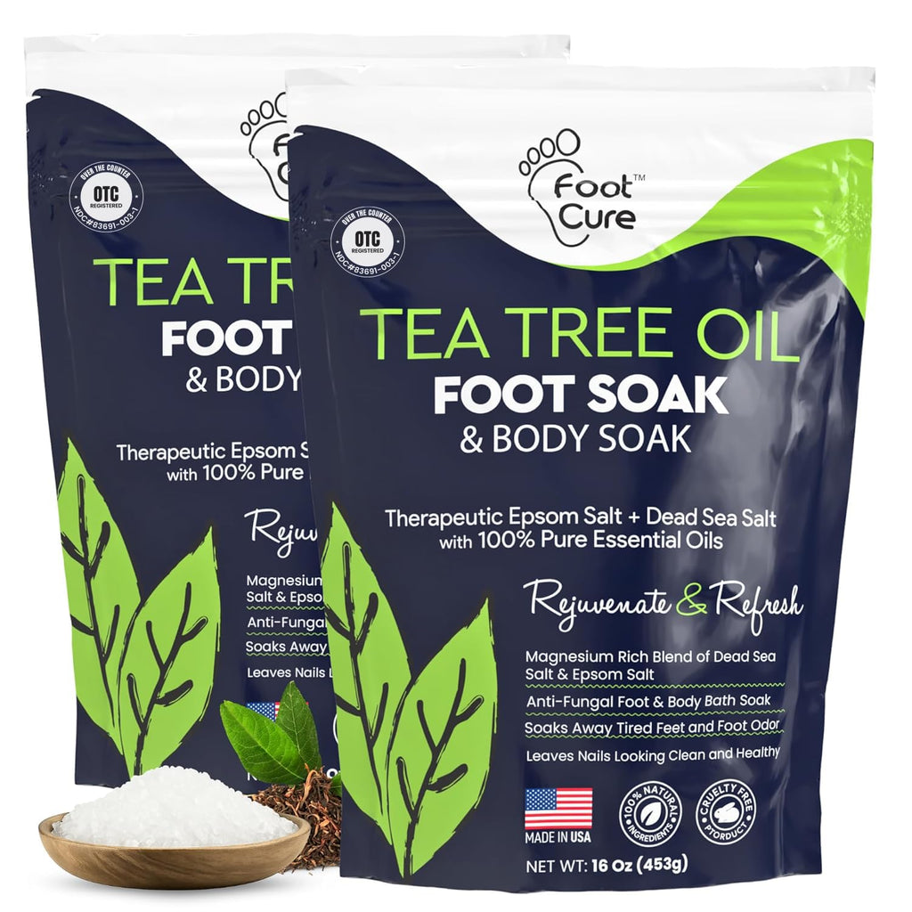 FOOT CURE Tea Tree Oil Foot Soak with Epsom Salt – Spa Foot Bath for Calluses, Odor & Tired Feet (Pack of 2)