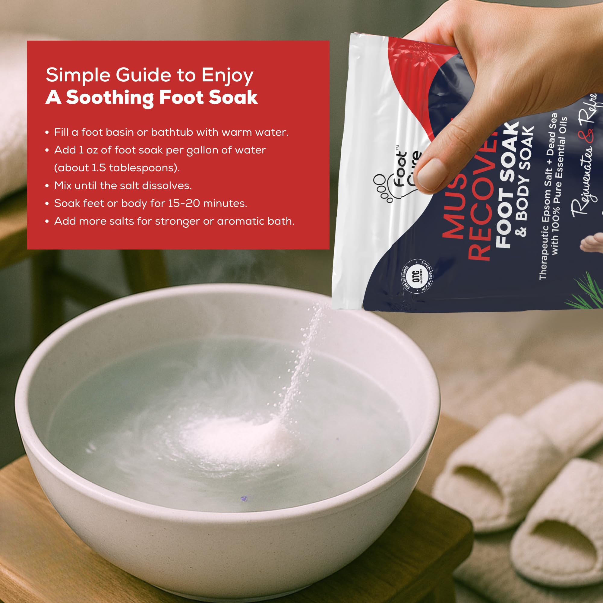 FOOT CURE Tea Tree Oil & Muscle Foot Soak with Epsom Salts – All-Natural Foot Care (Pack of 2)