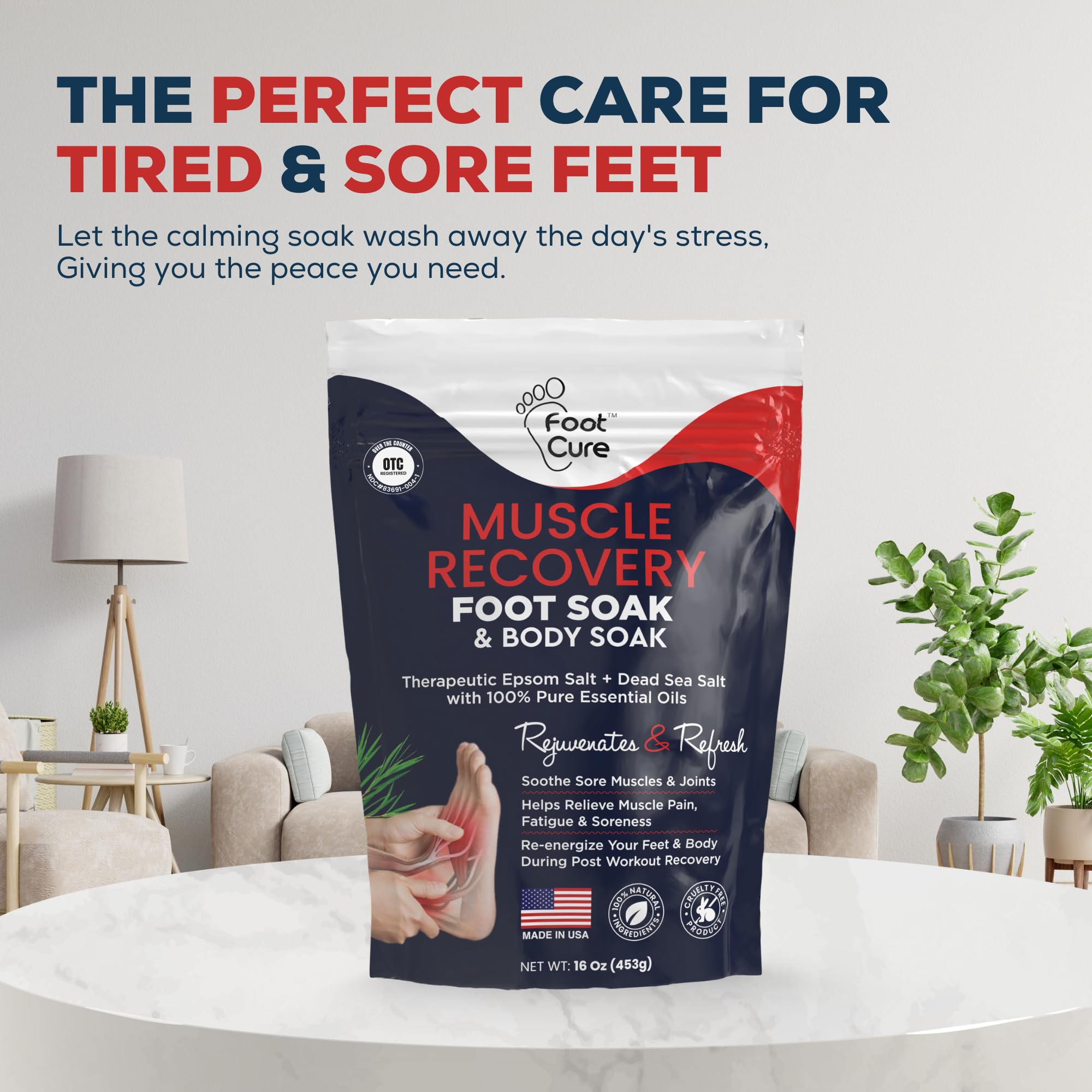 FOOT CURE Tea Tree Oil & Muscle Foot Soak with Epsom Salts – All-Natural Foot Care (Pack of 2)