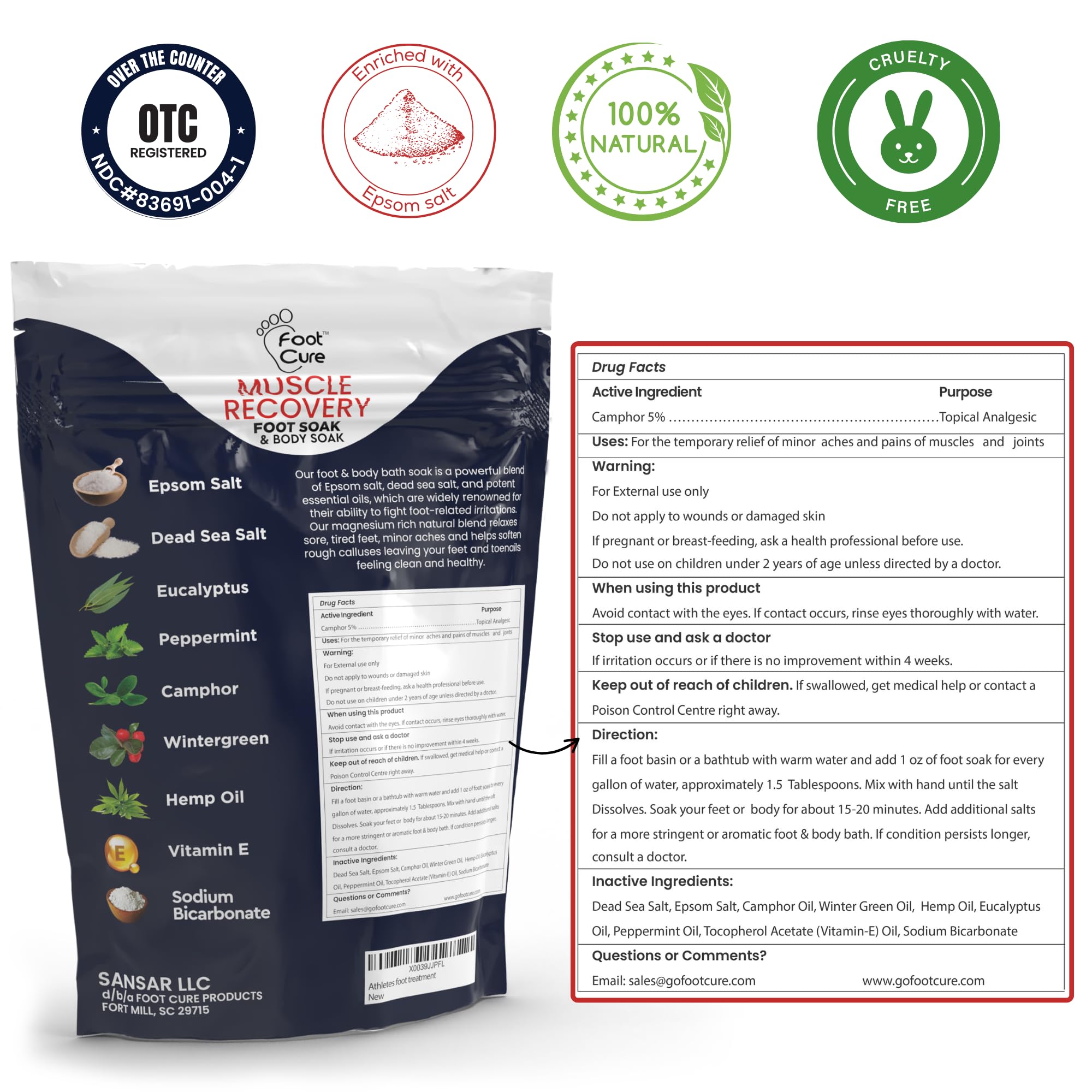 FOOT CURE Tea Tree Oil & Muscle Foot Soak with Epsom Salts – All-Natural Foot Care (Pack of 2)
