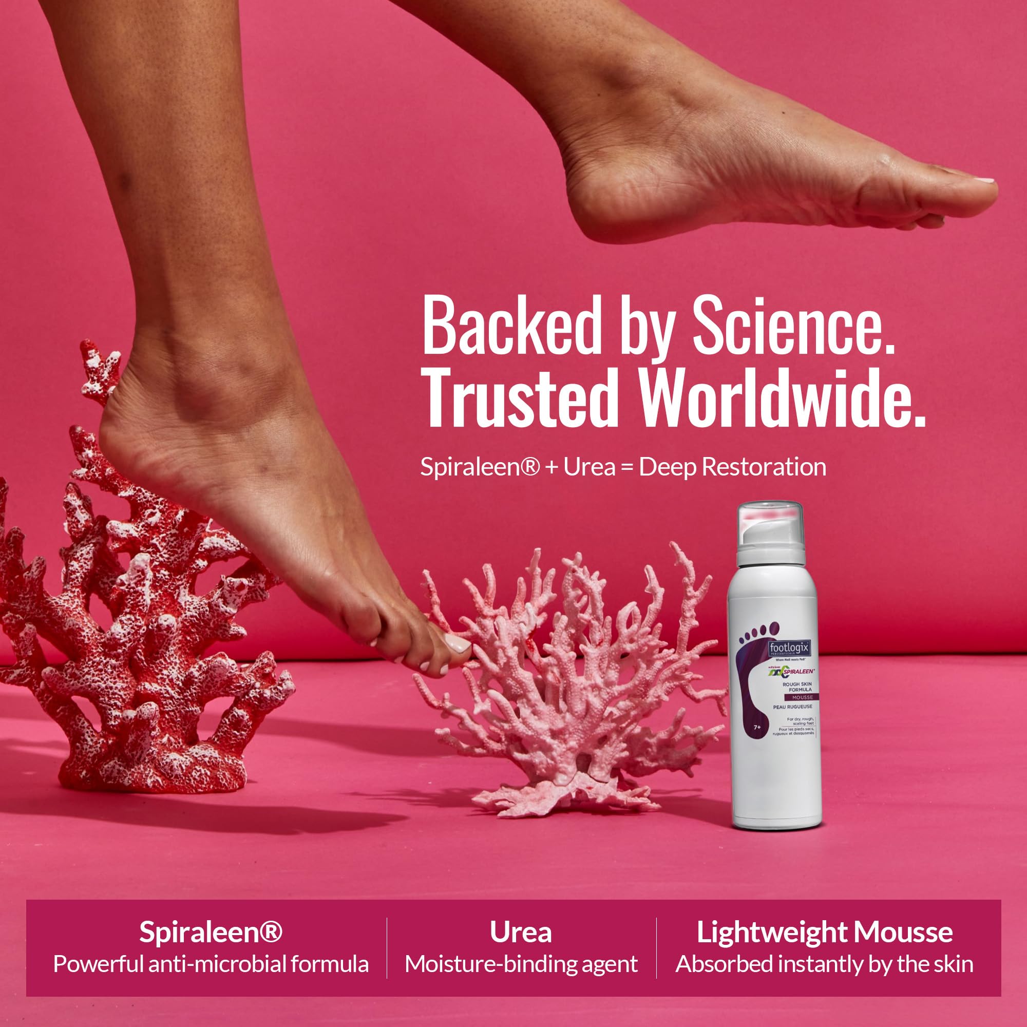 Footlogix Rough Skin Formula with Spiraleen Mousse – Dry Cracked Heels & Feet Care, 4.23oz