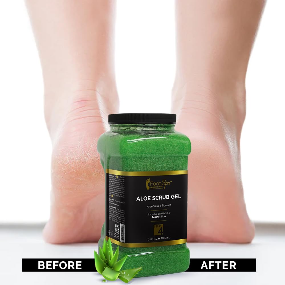FOOT SPA Exfoliating Scrub Gel, 128 Oz Bulk – Aloe Vera & Salicylic Acid Pedicure & Body Exfoliator