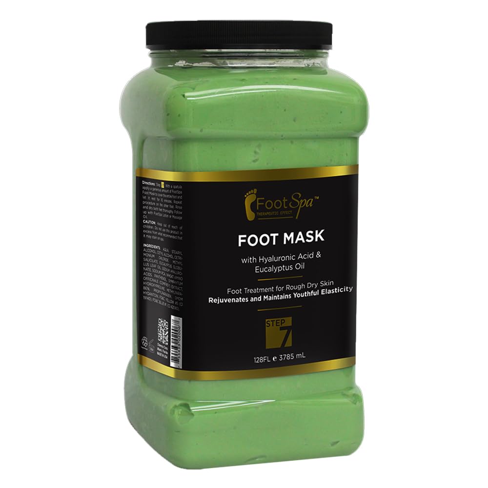 FootSpa Cream Mask for Feet & Body — Hydrating Hyaluronic Acid, Peppermint & Eucalyptus, 128 Oz