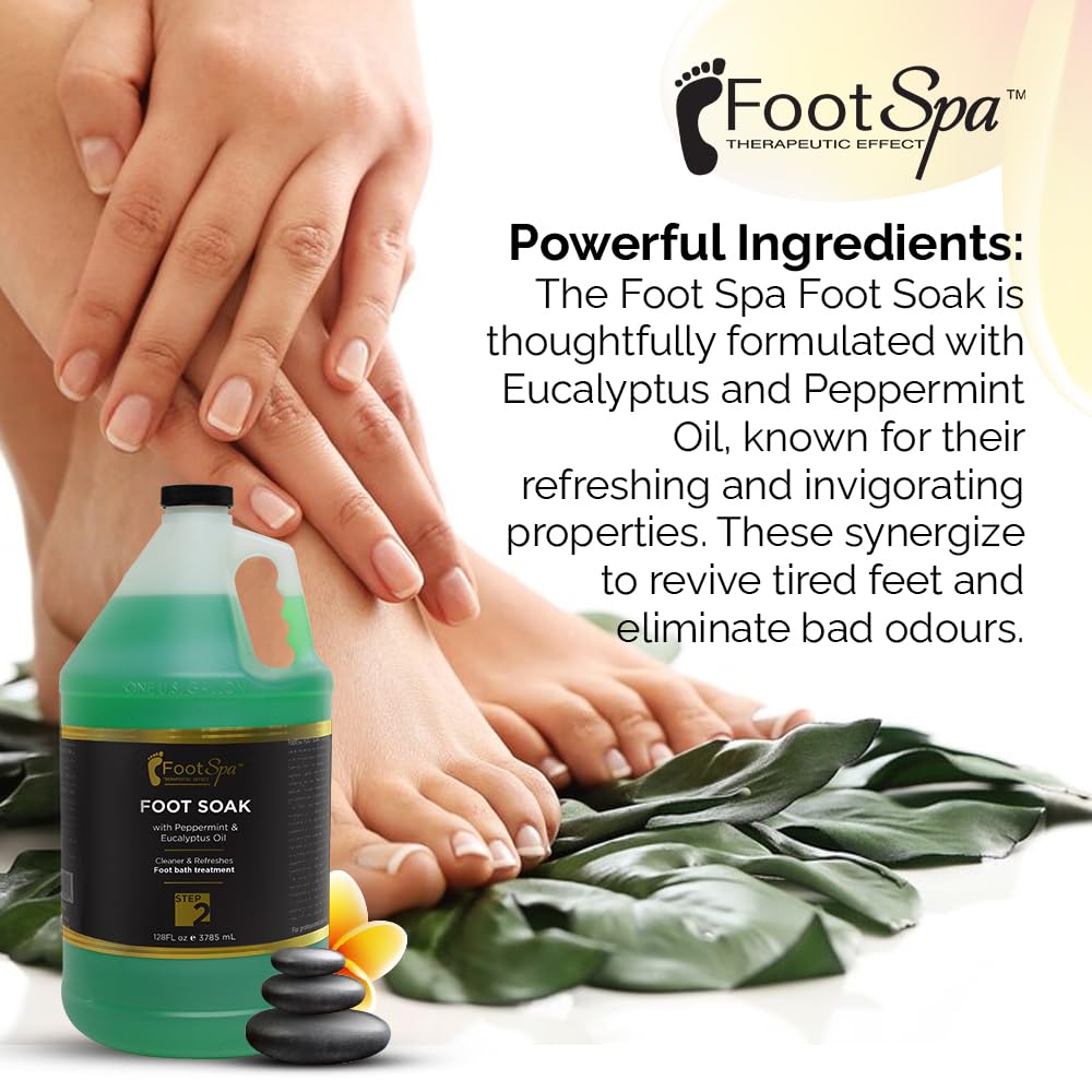 FootSpa Foot Soak – Cleanse, Soften & Refresh Feet with Eucalyptus & Peppermint Oil | 128 oz Gallon