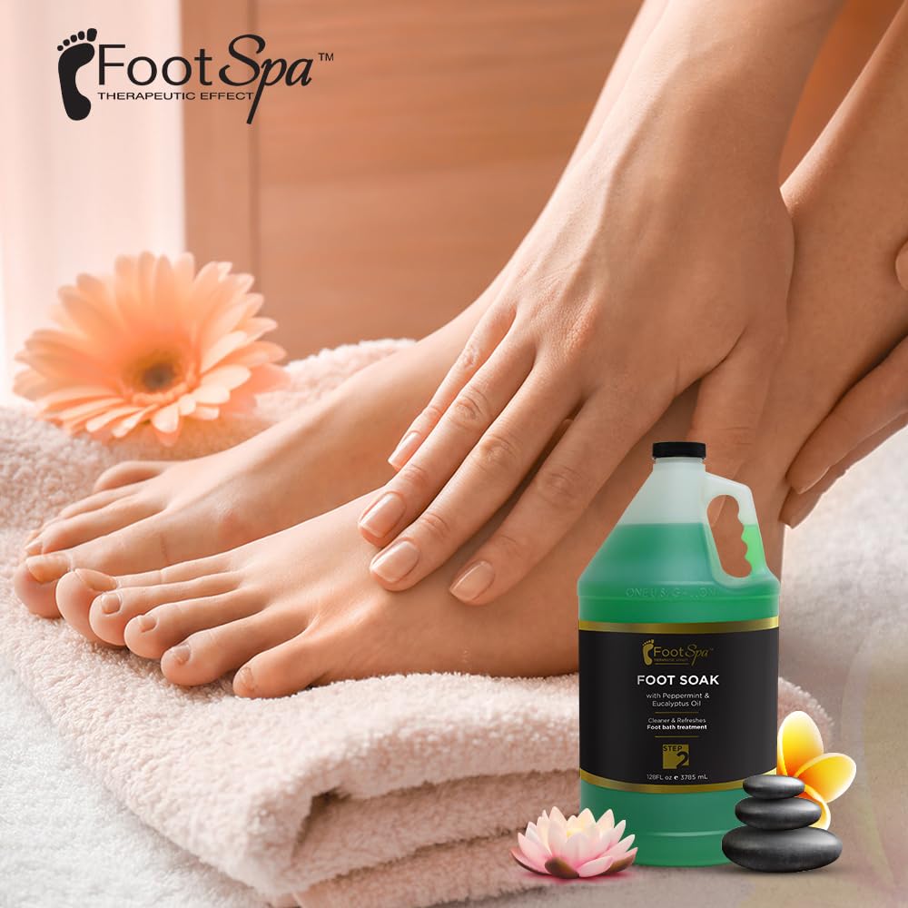 FootSpa Foot Soak – Cleanse, Soften & Refresh Feet with Eucalyptus & Peppermint Oil | 128 oz Gallon