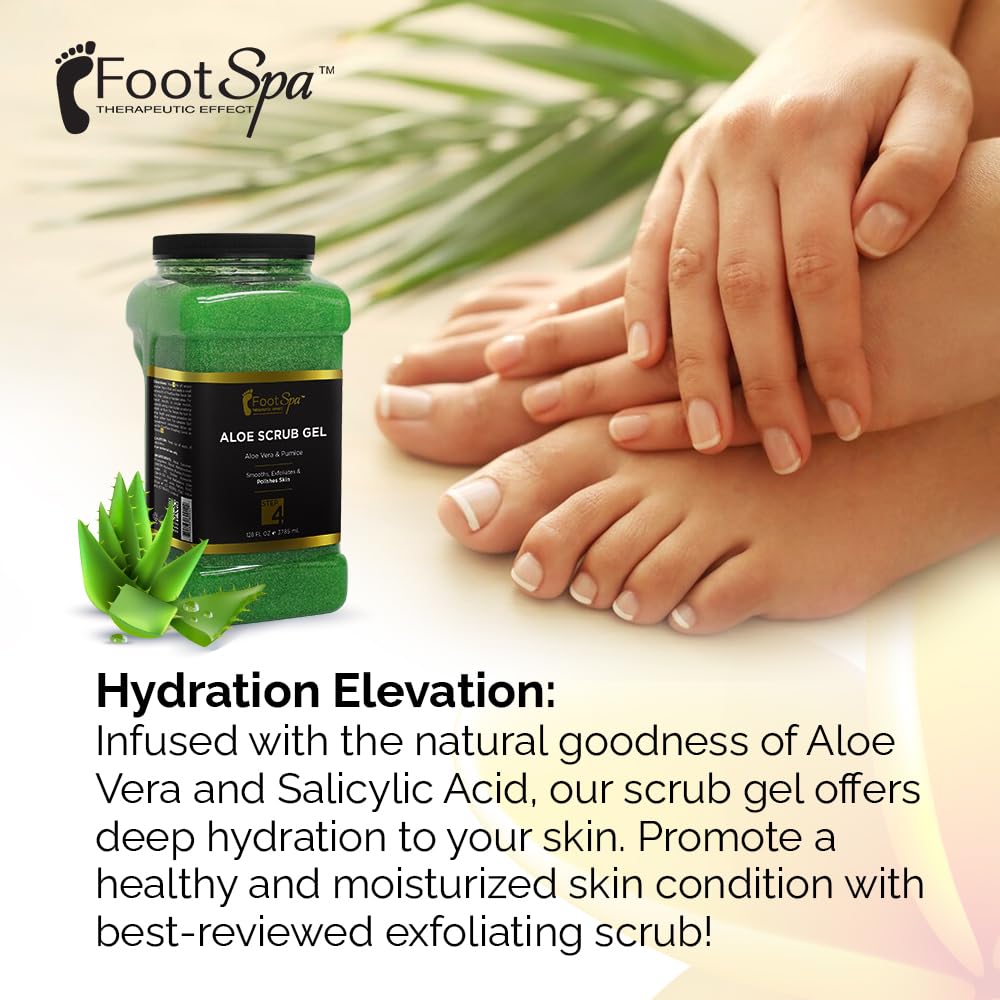 FOOT SPA Exfoliating Scrub Gel, 128 Oz Bulk – Aloe Vera & Salicylic Acid Pedicure & Body Exfoliator