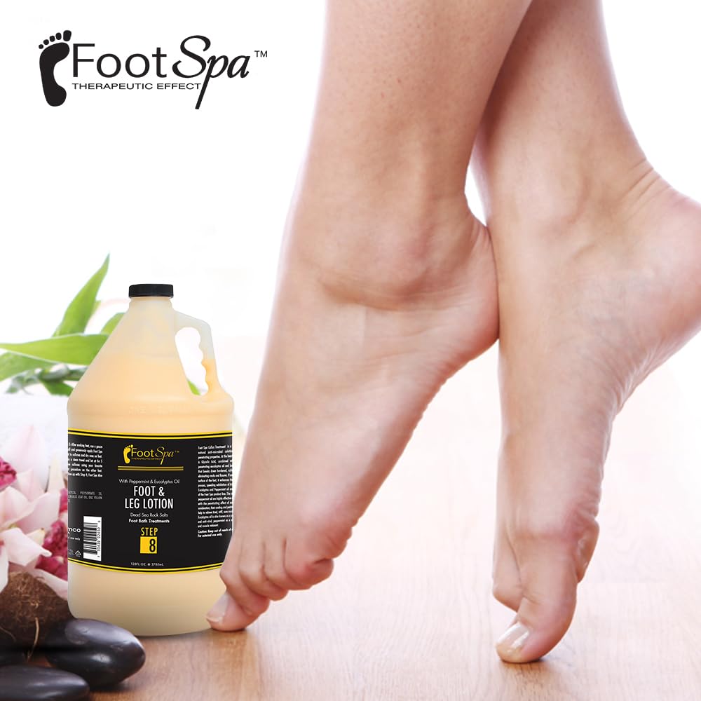 FootSpa Healing Therapy Massage Lotion — 128 oz Bulk, Peppermint & Eucalyptus, Spa-Grade Pedicure & Body Care