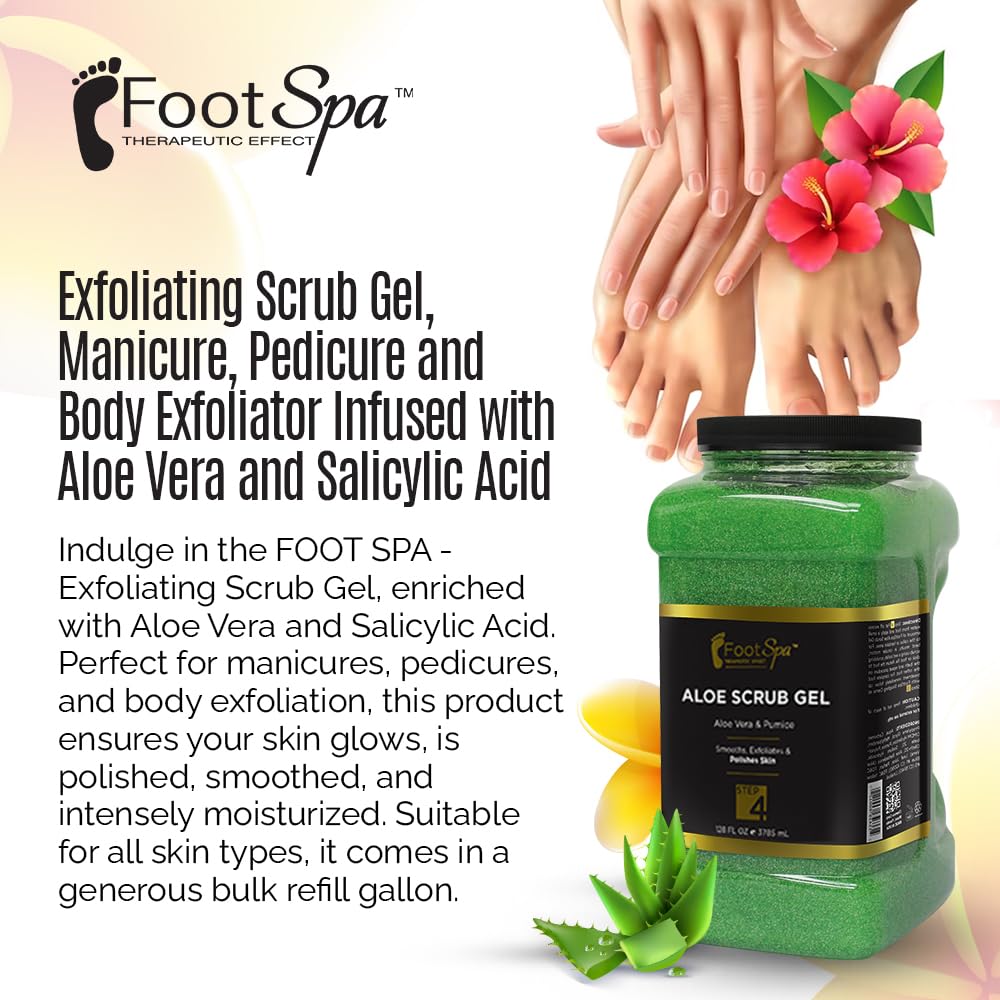 FOOT SPA Exfoliating Scrub Gel, 128 Oz Bulk – Aloe Vera & Salicylic Acid Pedicure & Body Exfoliator