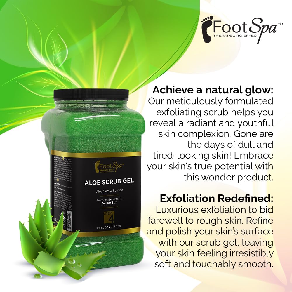 FOOT SPA Exfoliating Scrub Gel, 128 Oz Bulk – Aloe Vera & Salicylic Acid Pedicure & Body Exfoliator