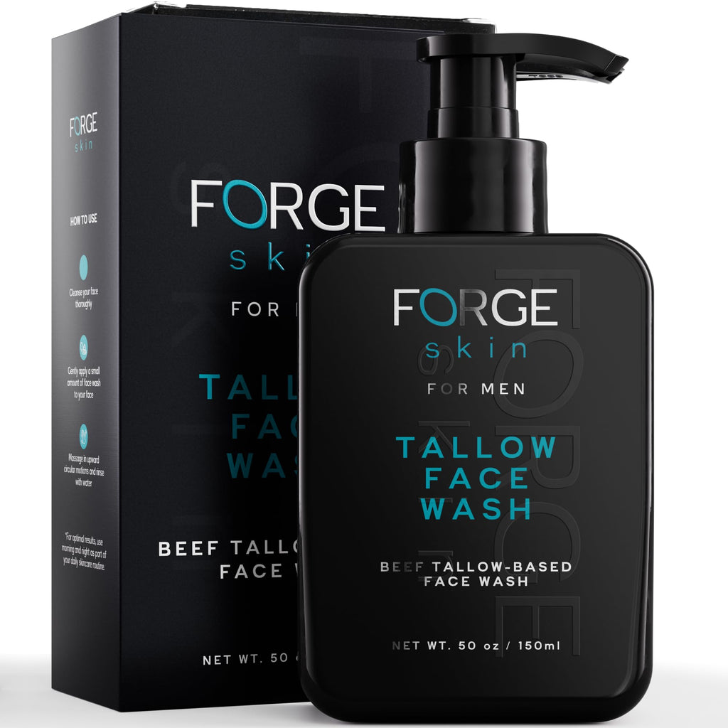 FORGE SKIN Beef Tallow Face Wash for Men | Hydrating Daily Cleanser & Gentle Exfoliation - 5 OZ