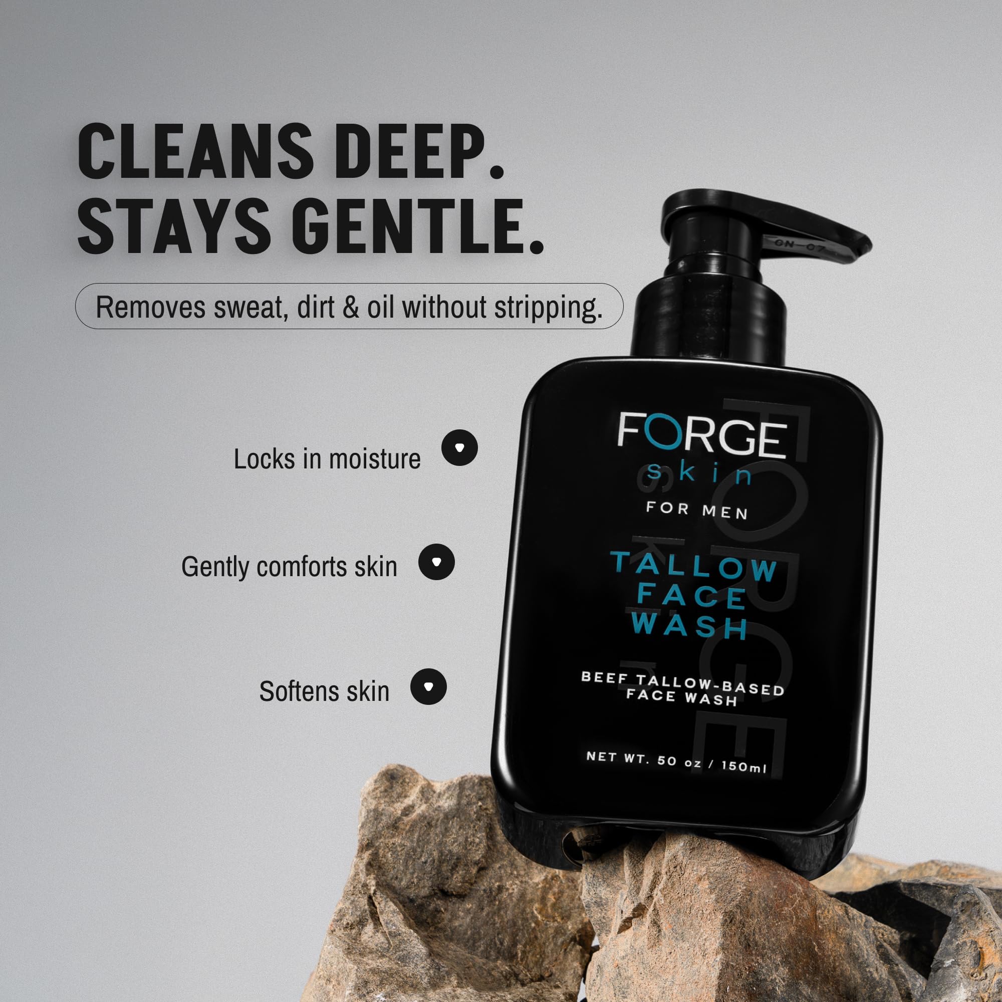 FORGE SKIN Beef Tallow Face Wash for Men | Hydrating Daily Cleanser & Gentle Exfoliation - 5 OZ
