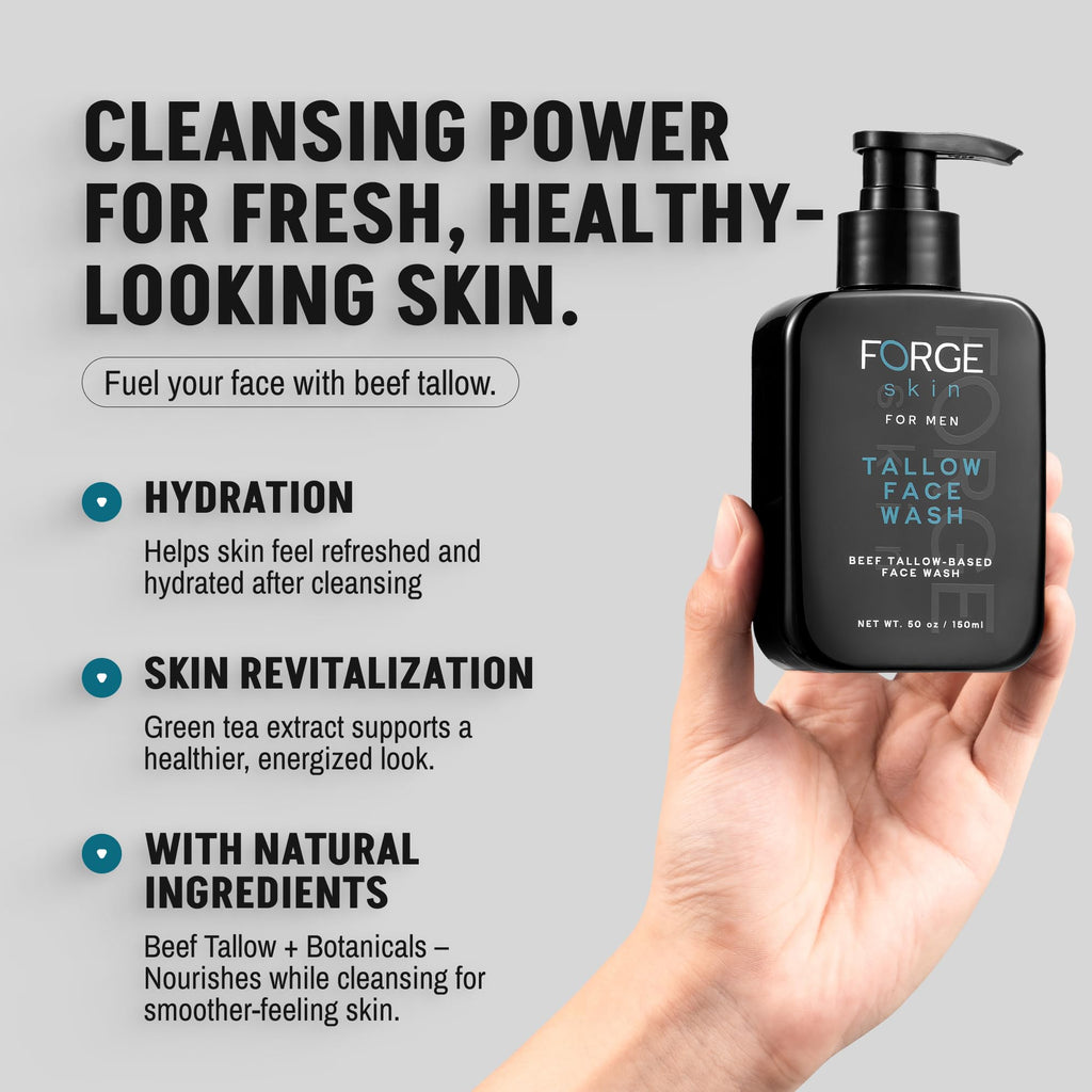 FORGE SKIN Beef Tallow Face Wash for Men | Hydrating Daily Cleanser & Gentle Exfoliation - 5 OZ