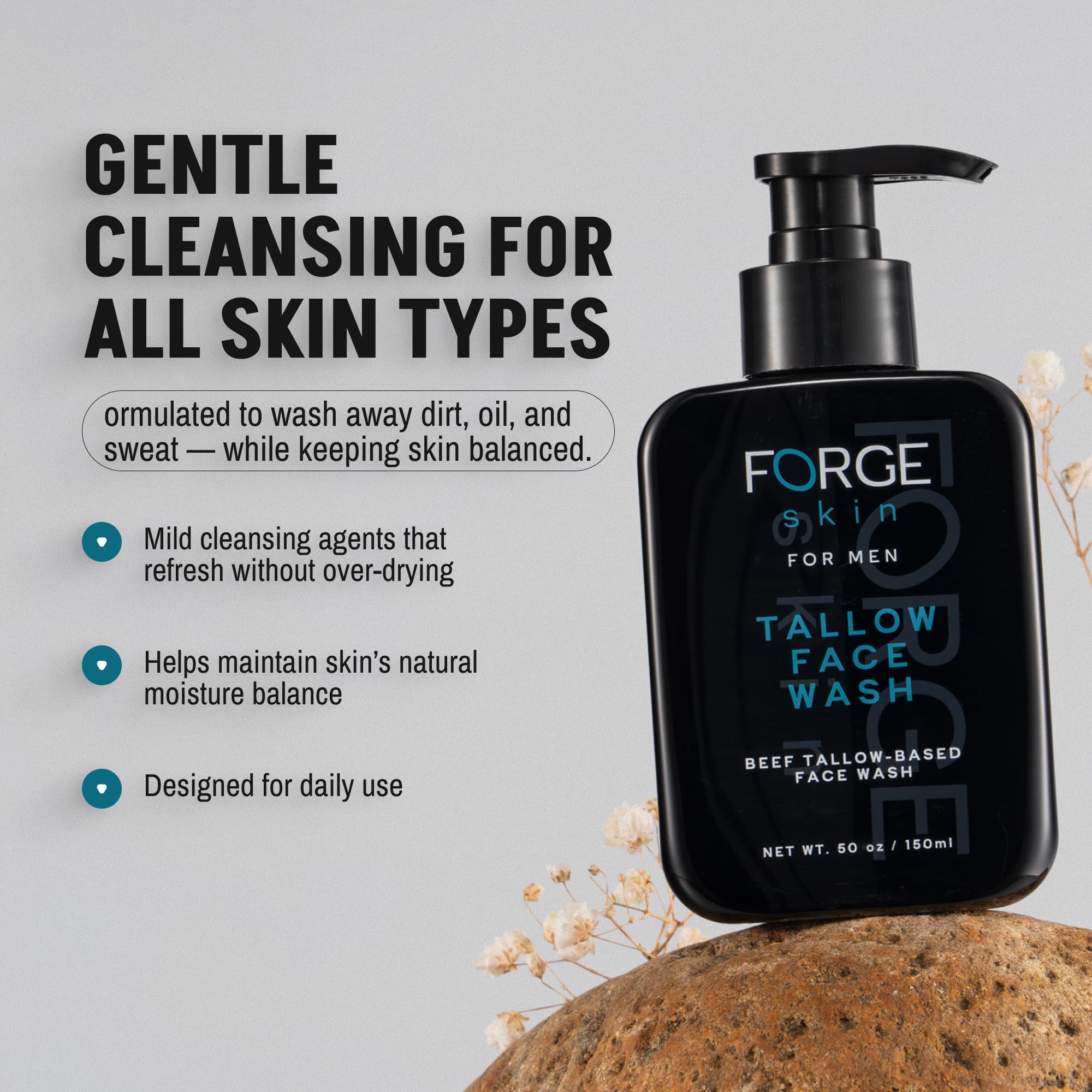 FORGE SKIN Beef Tallow Face Wash for Men | Hydrating Daily Cleanser & Gentle Exfoliation - 5 OZ