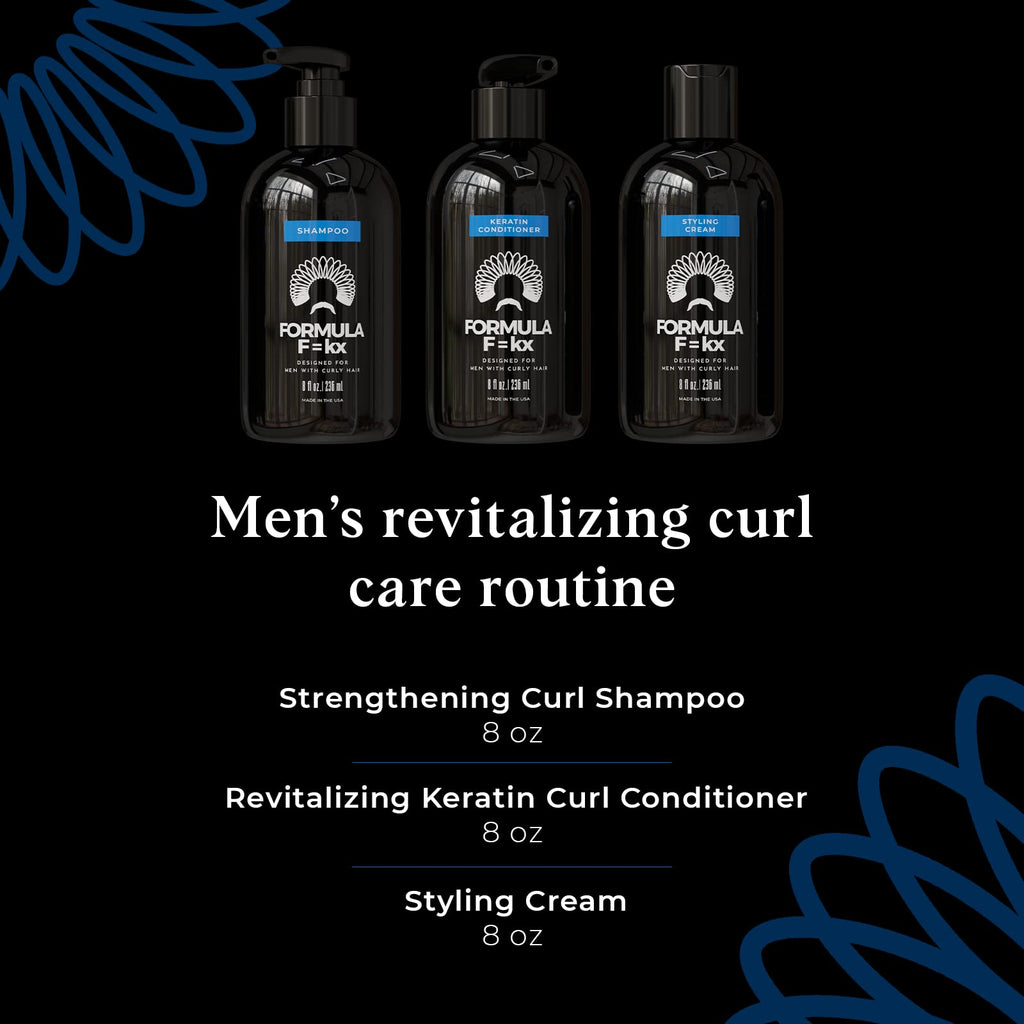 FormulaF=KX Curly & Kinky Hair Care System for Men | Hydrating Shampoo, Conditioner & Curl Cream | Sulfate Free, Ocean Scent, 8oz Each