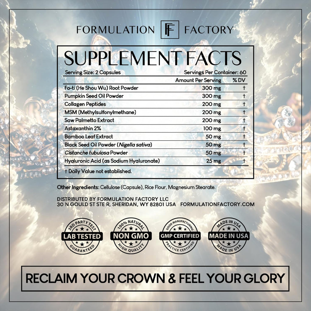 Formulation Factory Crown of Glory 10-in-1 Hair Growth Maximizer – DHT Blocker with Saw Palmetto & Collagen (120 Capsules)