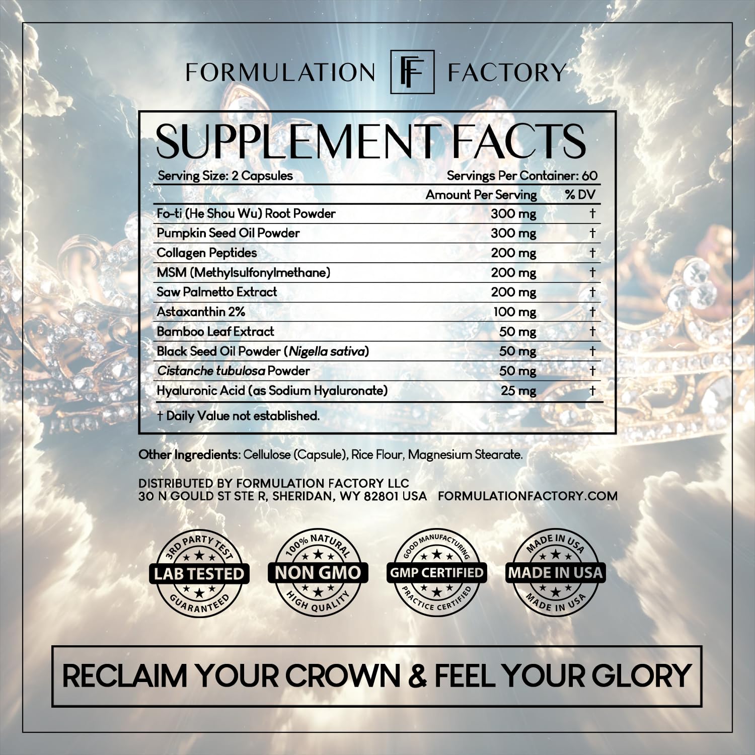 Formulation Factory Crown of Glory 10-in-1 Hair Growth Maximizer – DHT Blocker with Saw Palmetto & Collagen (120 Capsules)