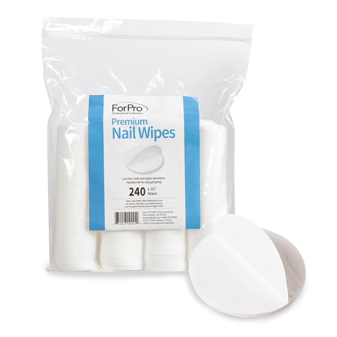 ForPro Professional Collection Premium Nail Wipes - 240 Count - 1.75-inch Lint-Free Cotton Wipes for Nail Polish Remover