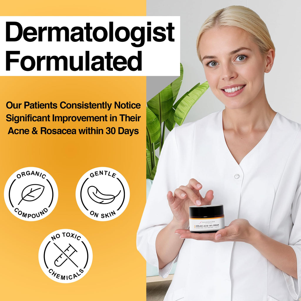 Foundation Skincare Azelaic Acid 14% for Face – Dermatologist Formula for Uneven Skin Tone (1 oz)
