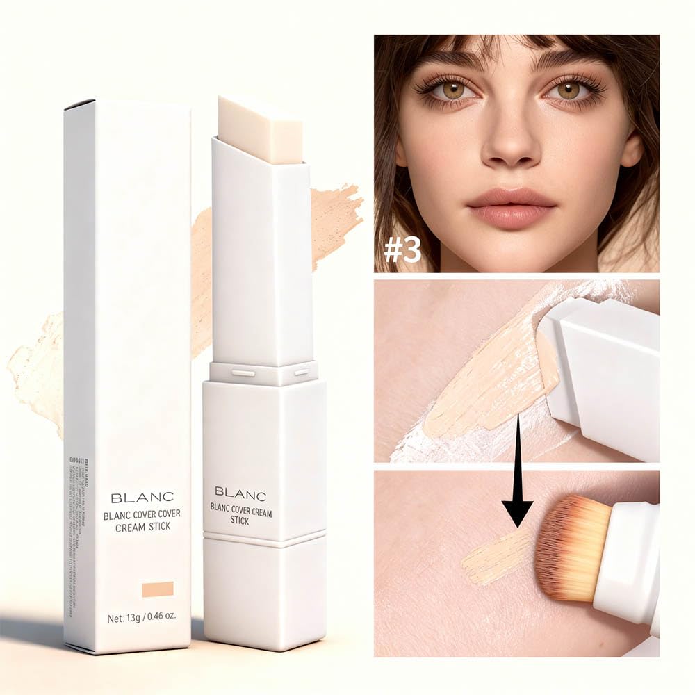 2 in 1 Foundation Stick With Brush – Color-Changing Hydrating Base Makeup, Dual-Ended, 3 Natural Color Matching Shades
