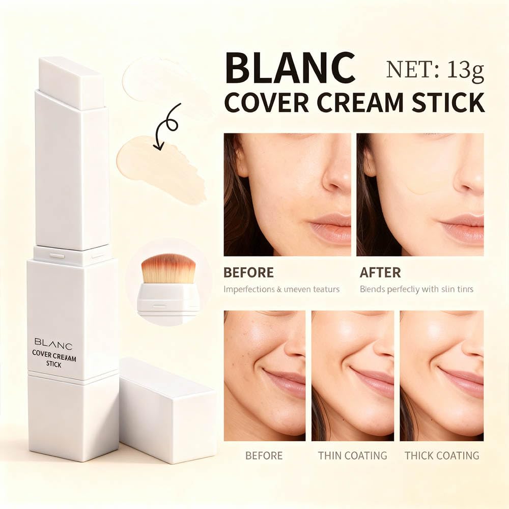 2 in 1 Foundation Stick With Brush – Color-Changing Hydrating Base Makeup, Dual-Ended, 3 Natural Color Matching Shades