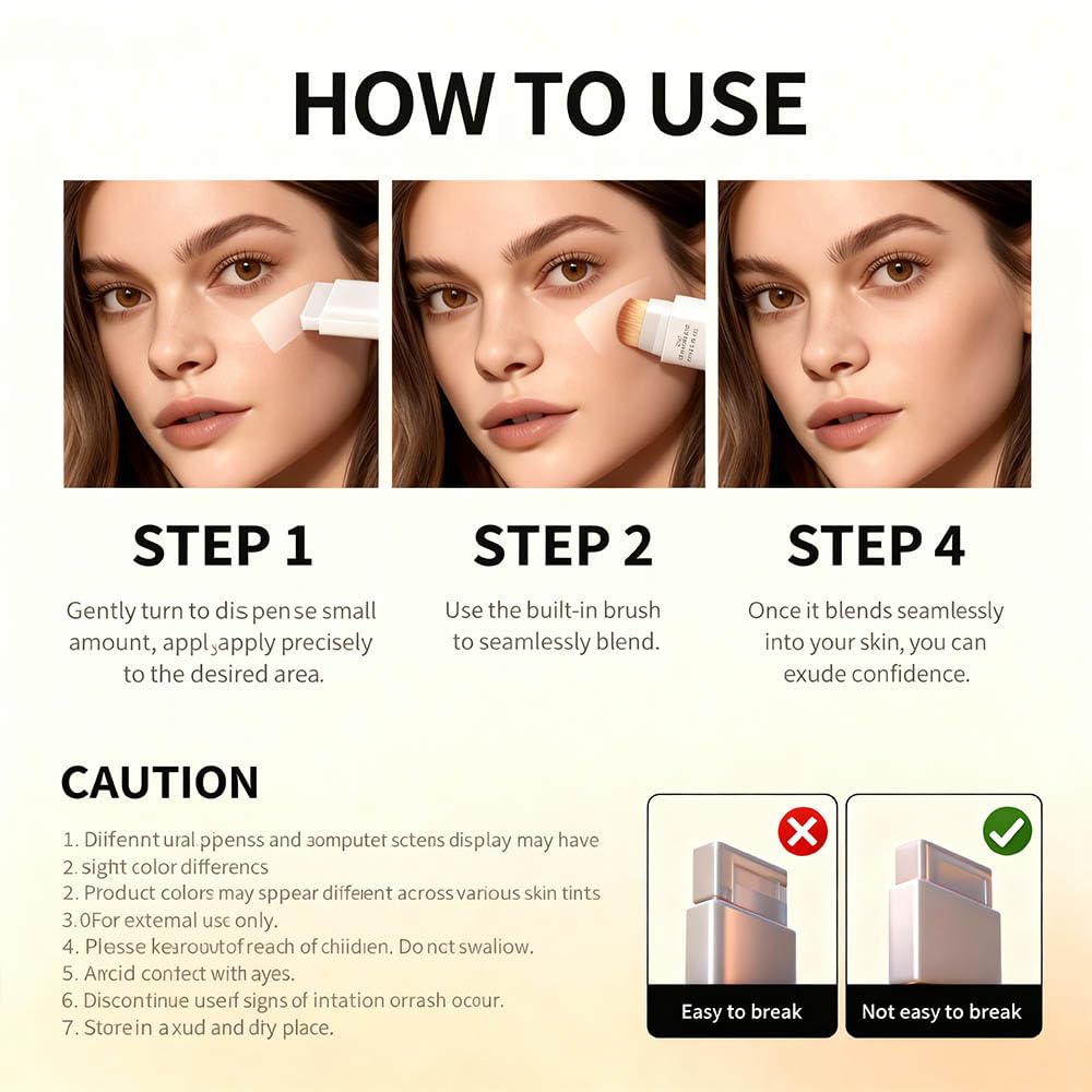 2 in 1 Foundation Stick With Brush – Color-Changing Hydrating Base Makeup, Dual-Ended, 3 Natural Color Matching Shades