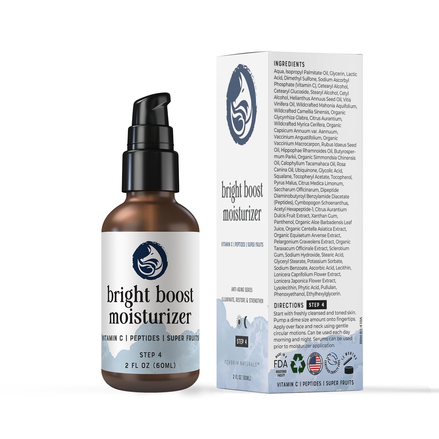 Foxbrim Naturals Bright Boost 7 Superfruits Peptide Moisturizer with Vitamin C | Fragrance-Free, 2oz