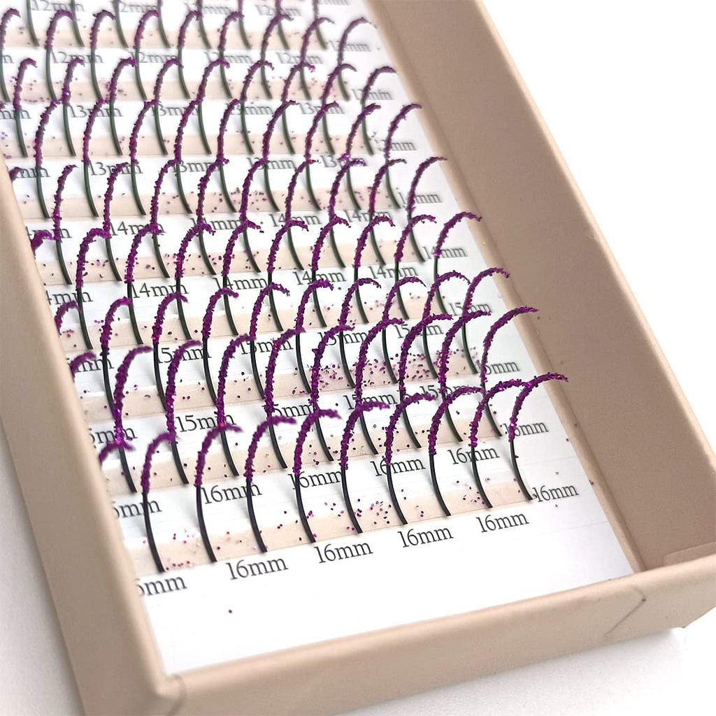 FQNing Glitter Eyelash Extensions Purple Spike – 11mm-16mm, D Curl, Professional Supplies
