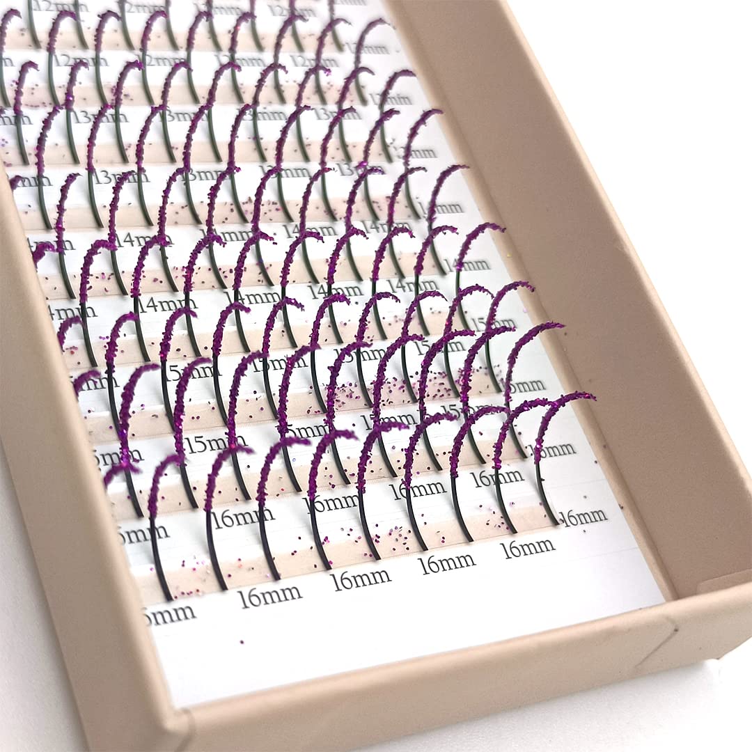 FQNing Glitter Eyelash Extensions Purple Spike – 11mm-16mm, D Curl, Professional Supplies