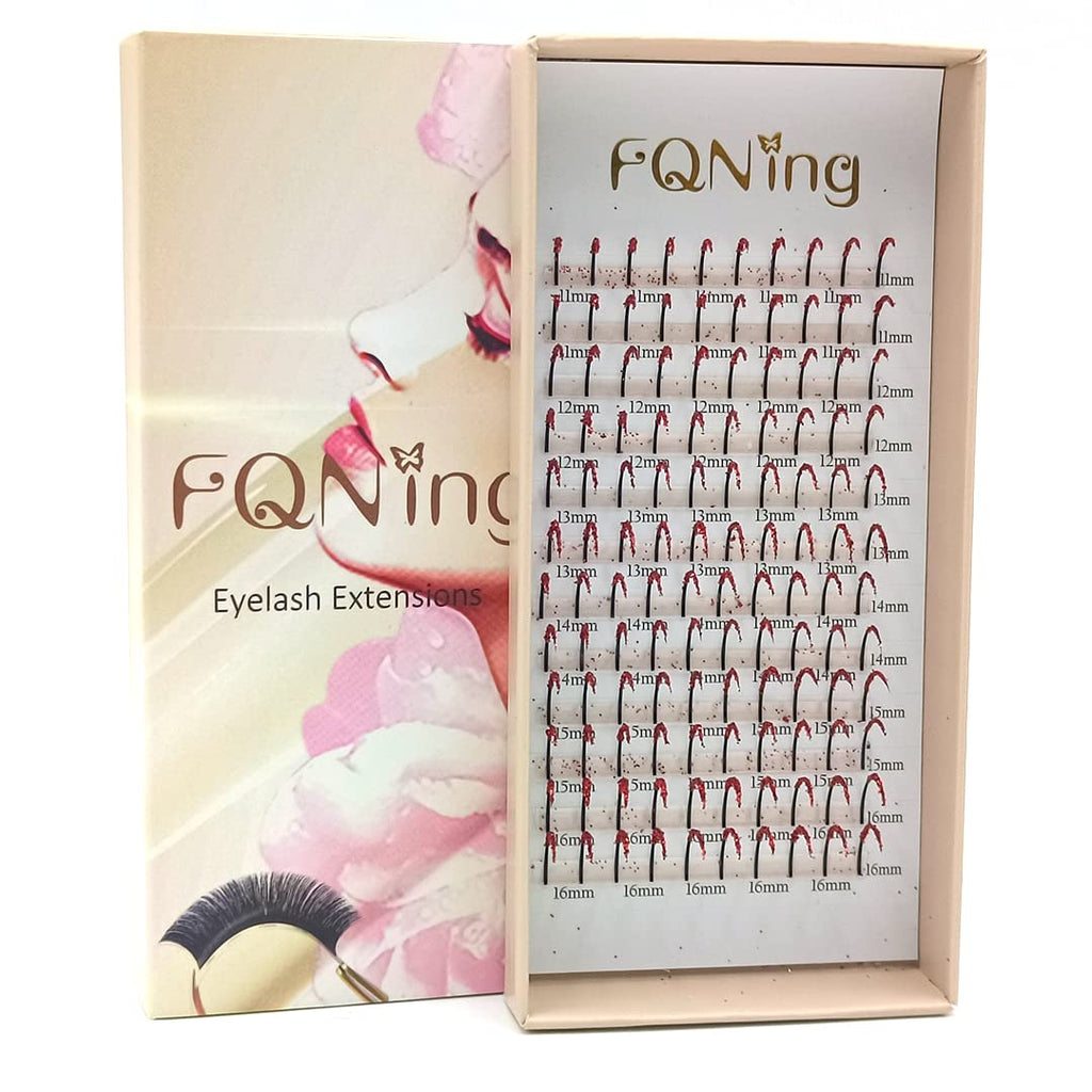 FQNing Glitter Lash Extensions Red – 11-16mm D Curl 0.20mm, 120pcs Box