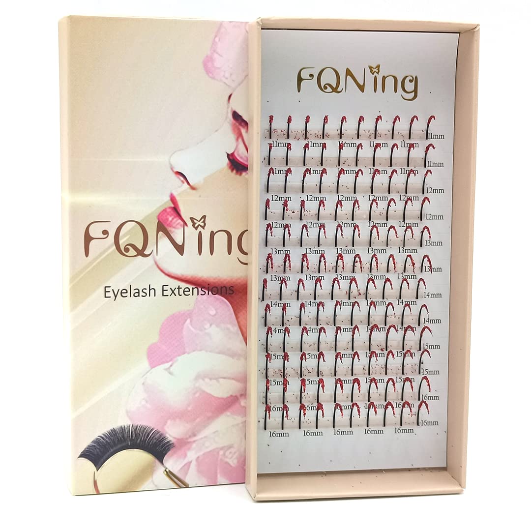 FQNing Glitter Lash Extensions Red – 11-16mm D Curl 0.20mm, 120pcs Box