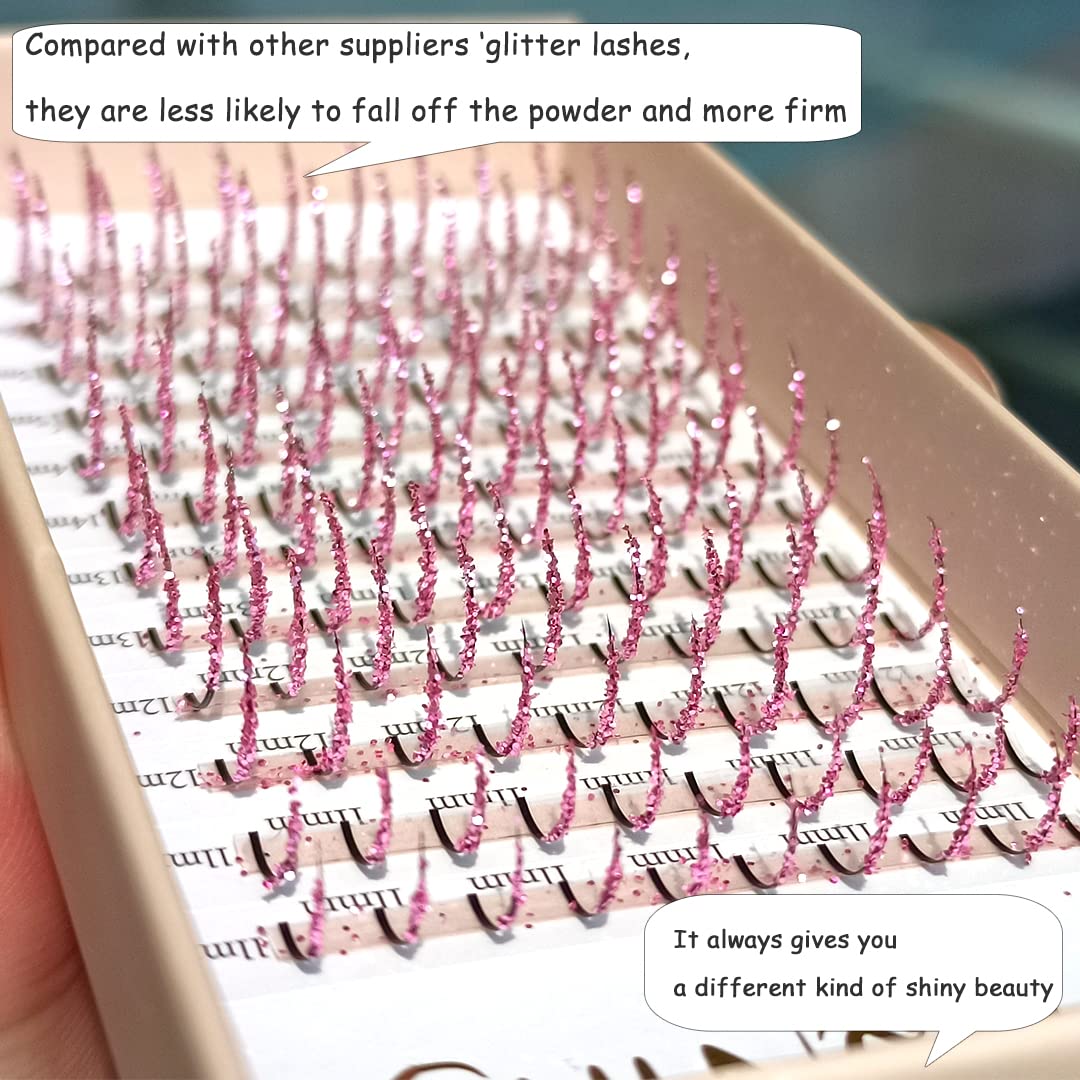 FQNing Glitter Lash Extensions Pink Sparkle Spike – 11-16mm, 0.20D, 120pcs