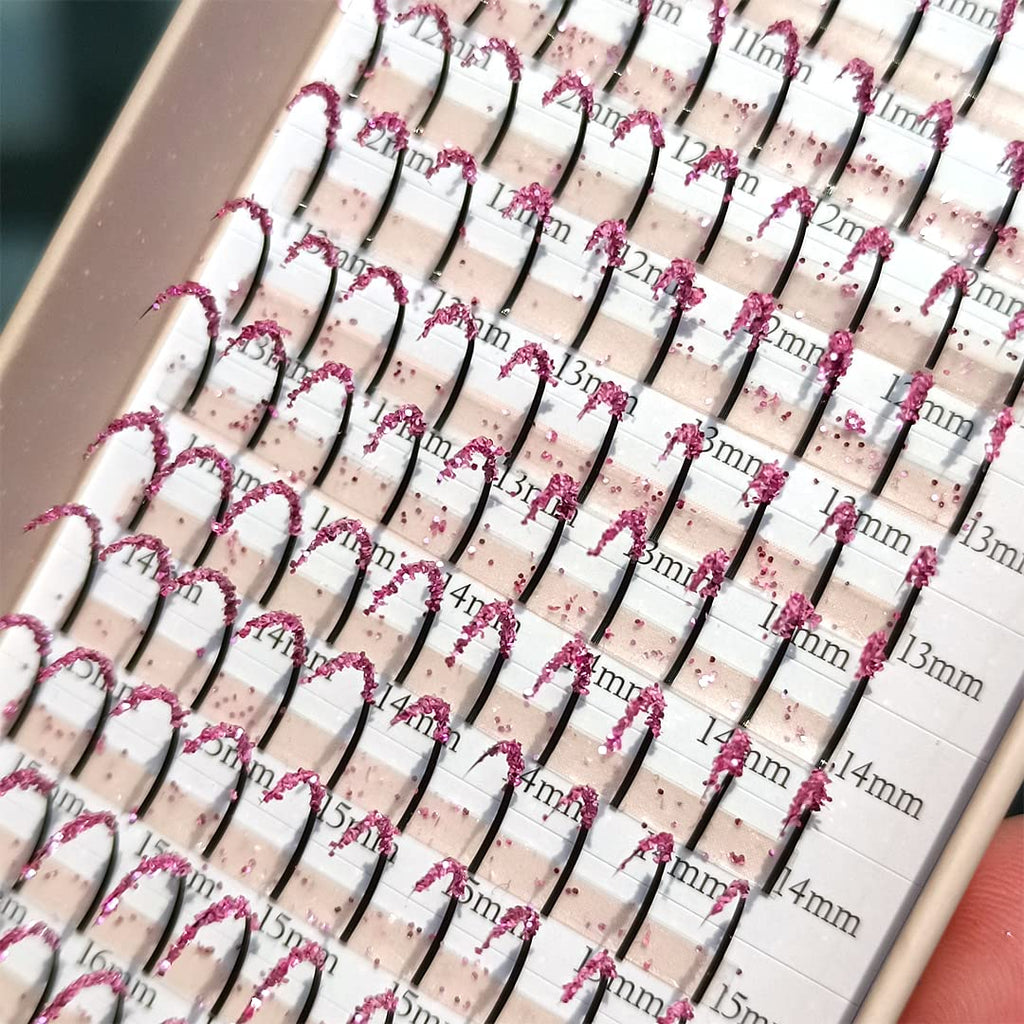 FQNing Glitter Lash Extensions Pink Sparkle Spike – 11-16mm, 0.20D, 120pcs