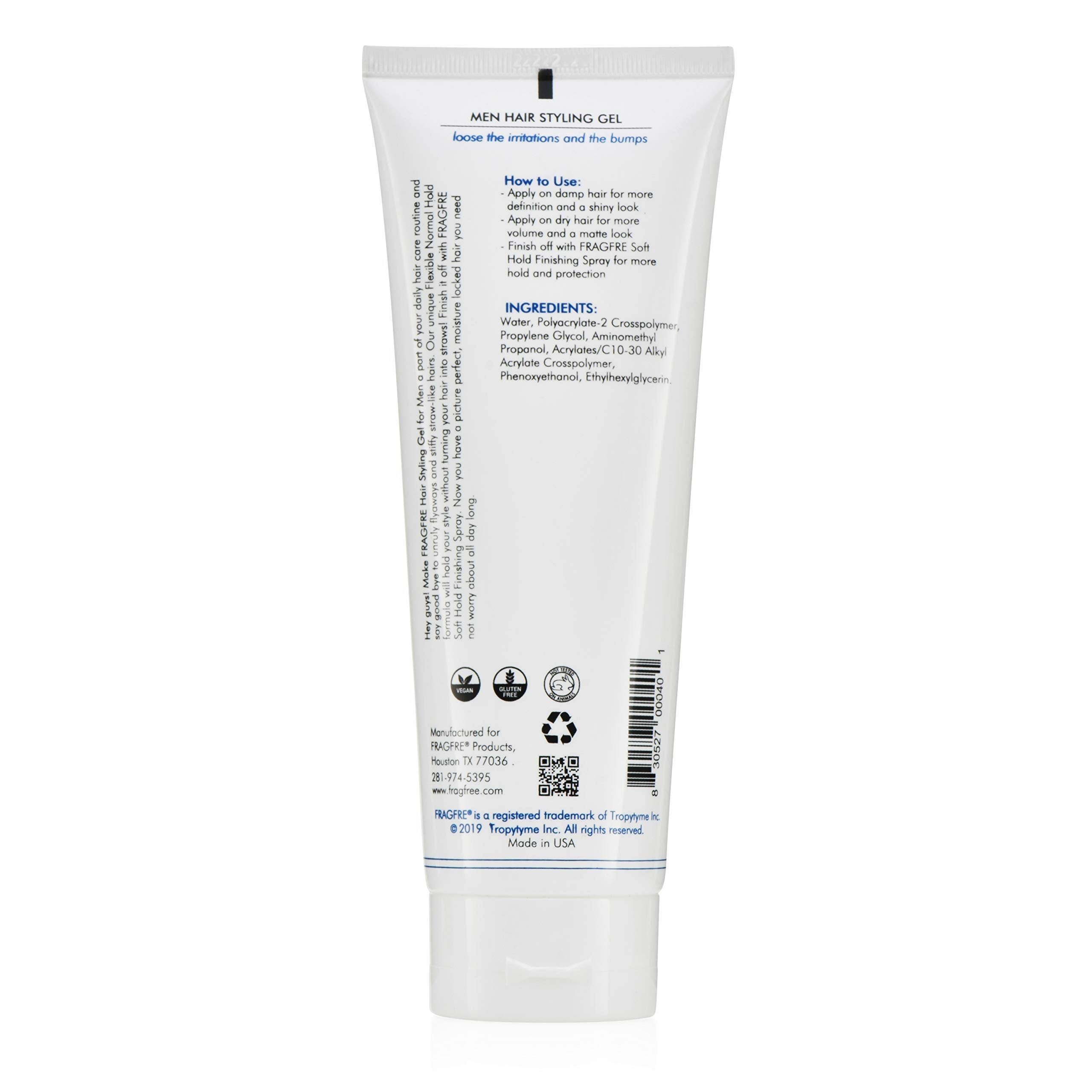 FRAGFRE Men Hair Styling Gel – Fragrance Free, pH Balanced, 8 oz