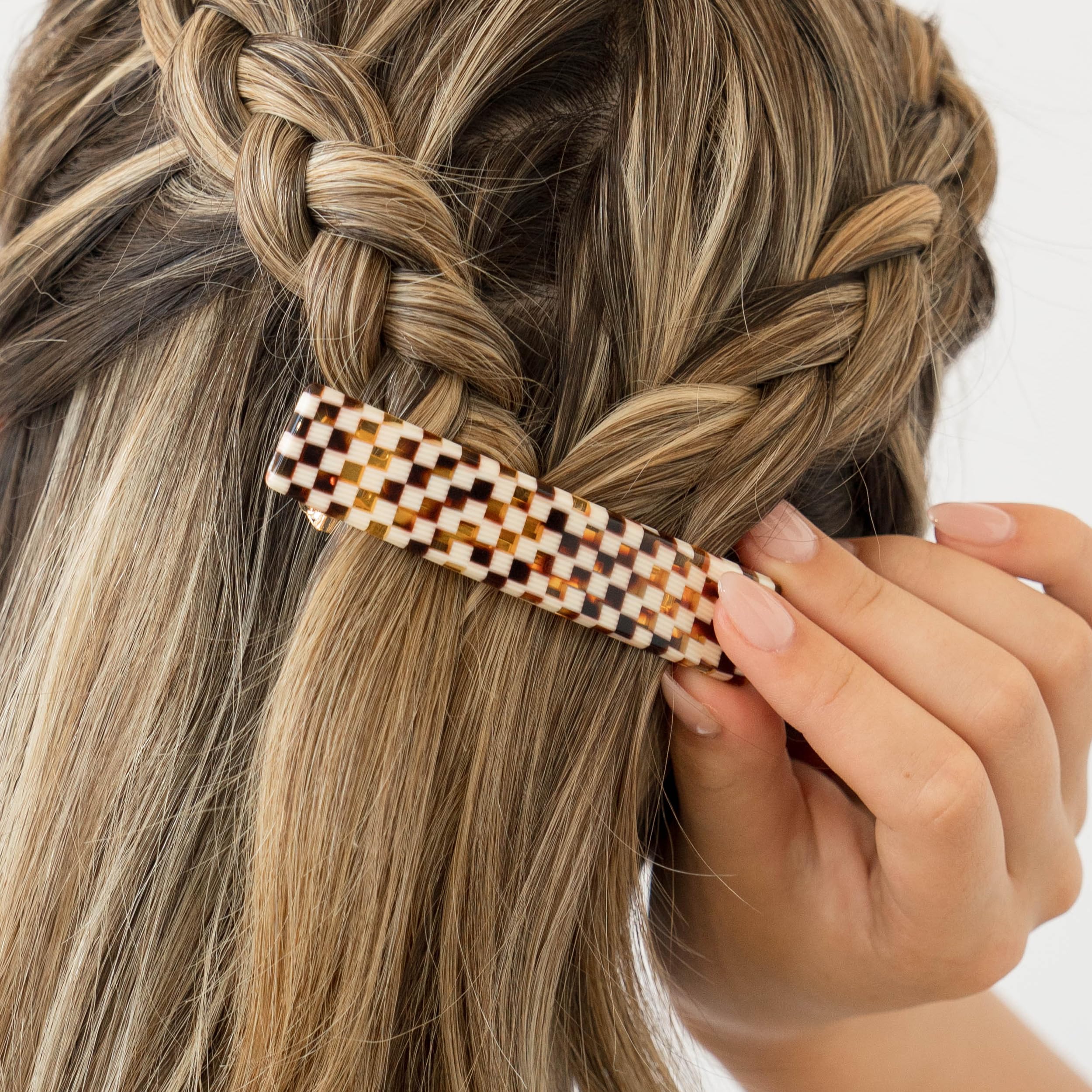 France Luxe Checkered Hair Barrette for Thin Hair | Lightweight, Strong Hold