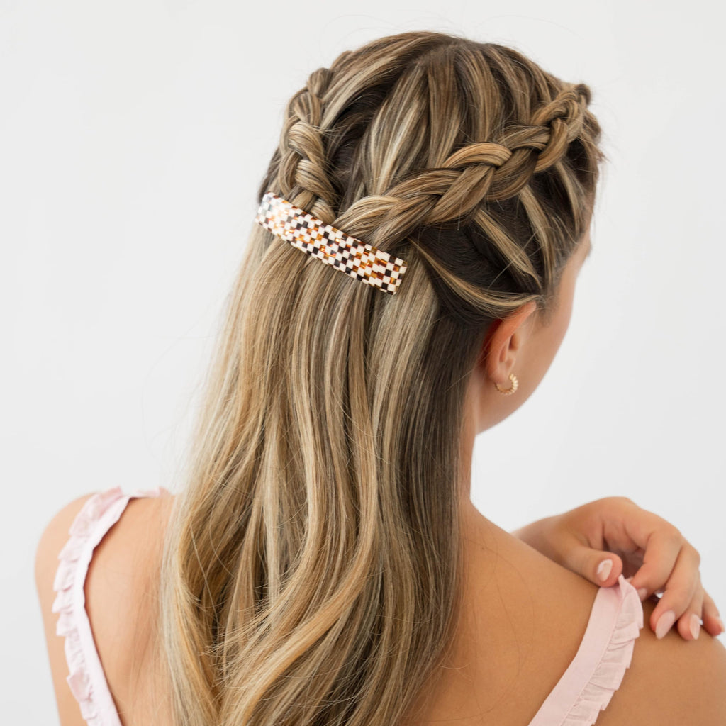 France Luxe Checkered Hair Barrette for Thin Hair | Lightweight, Strong Hold