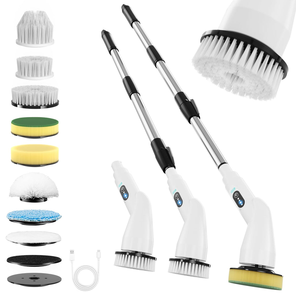 Francy Home Electric Spin Scrubber – 8 Heads, 51.2in Extendable Pole, 90 Min Runtime, Type B