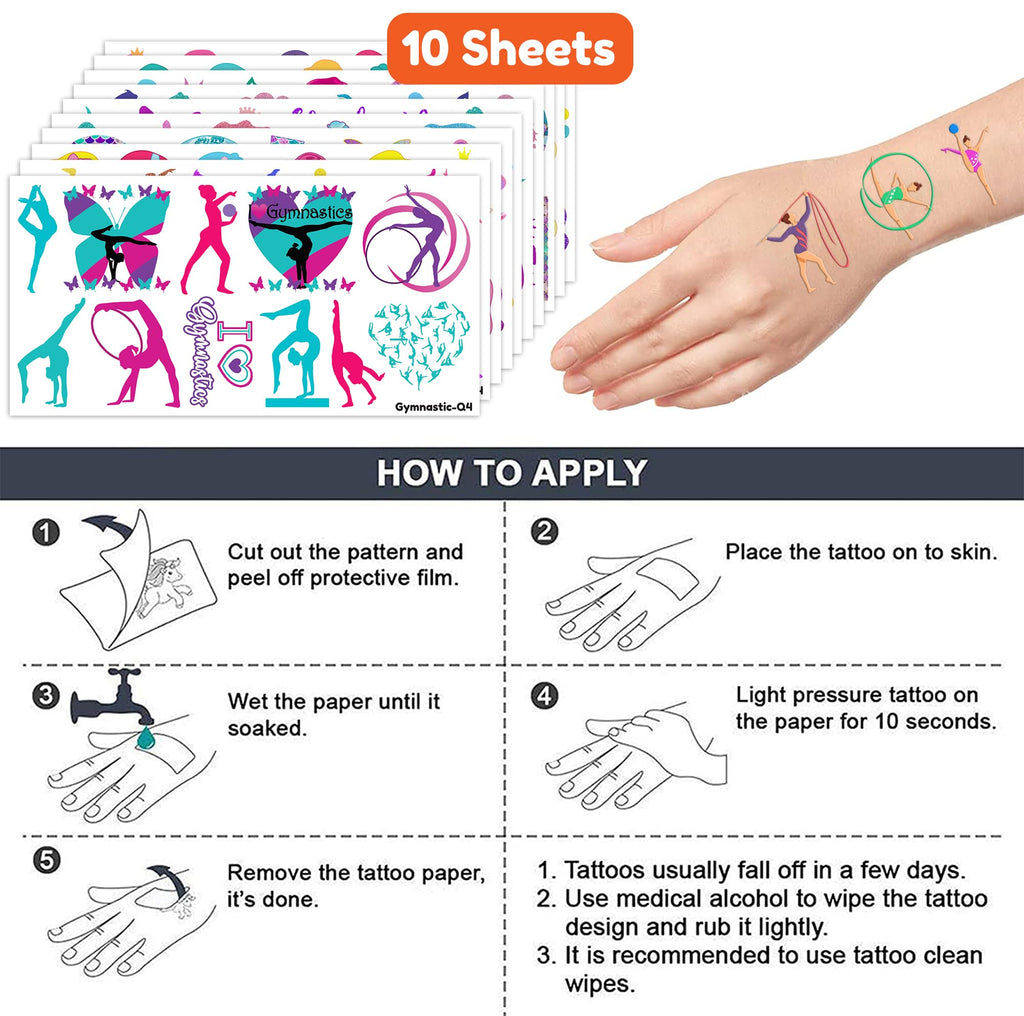 frawharmone Gymnastics Temporary Tattoos – 10 Sheets for Kids’ Party Favors