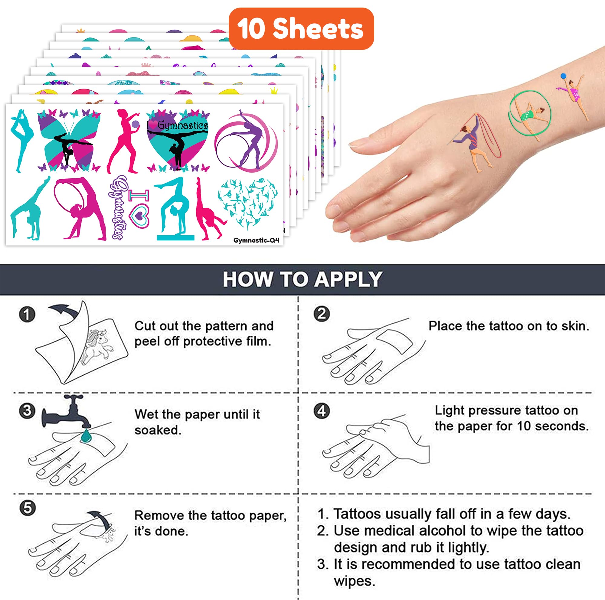 frawharmone Gymnastics Temporary Tattoos – 10 Sheets for Kids’ Party Favors