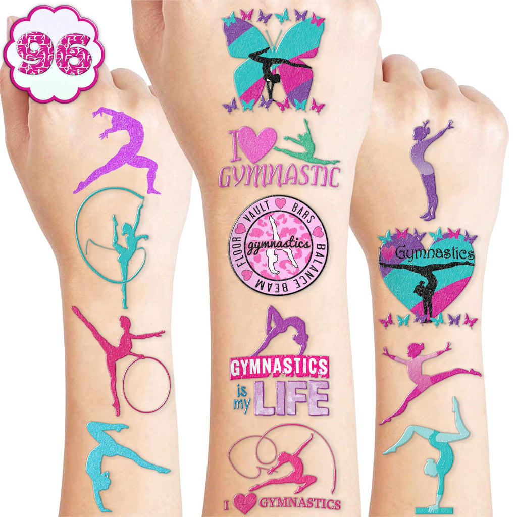 frawharmone Gymnastics Temporary Tattoos – 10 Sheets for Kids’ Party Favors