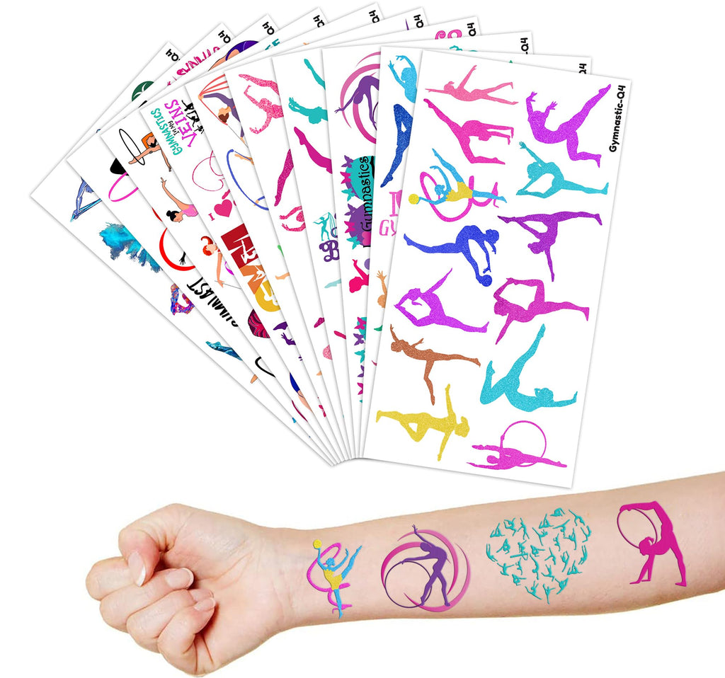 frawharmone Gymnastics Temporary Tattoos – 10 Sheets for Kids’ Party Favors