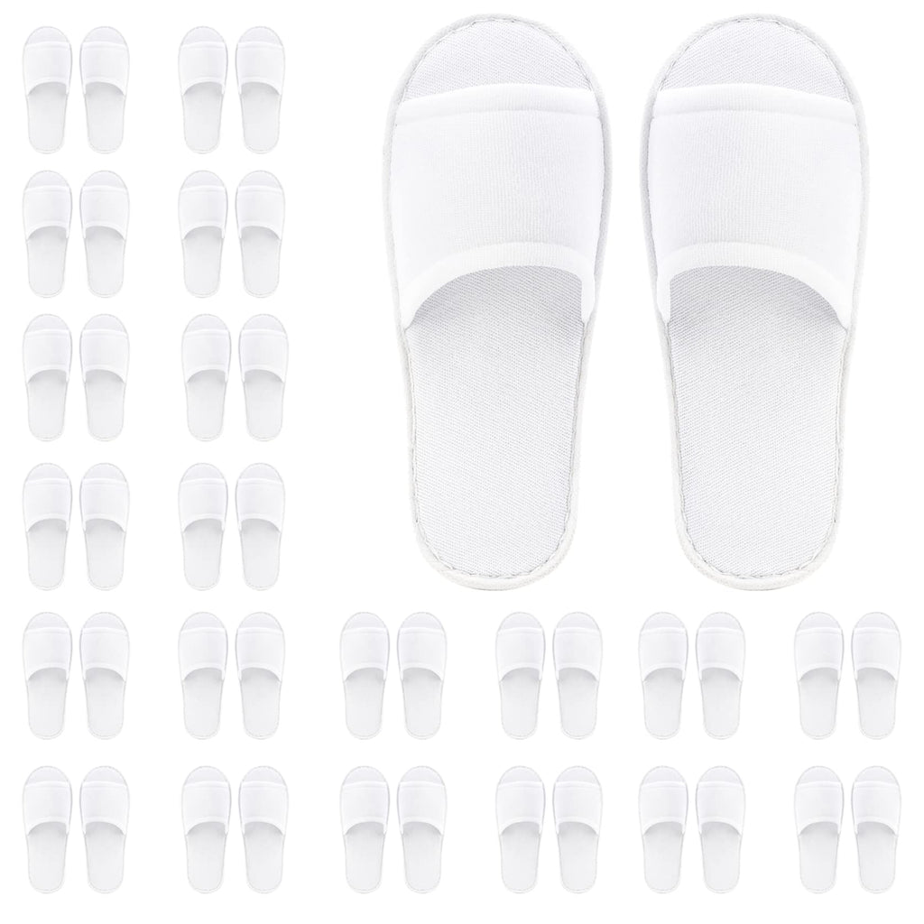 Frcctre 20 Pairs Disposable Slippers – Open Toe Fleece, Unisex, Non-Slip, Bulk White